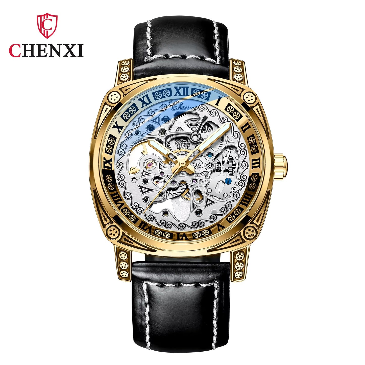 1045 CHENXI 8825 Classic Luxury Skeleton Design Men's Waterproof Luminous Retro Automatic Winding Men Mechanical Wrist Watch