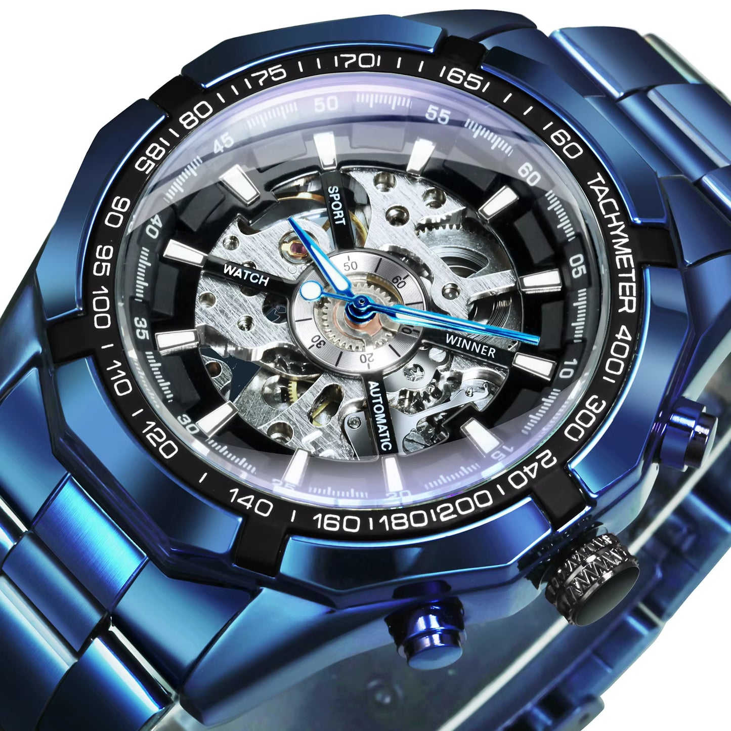 1058 Forsining 2021 Stainless Steel Waterproof Mens Skeleton Watches Top Brand Luxury Transparent Mechanical Sport Male Wrist Watches
