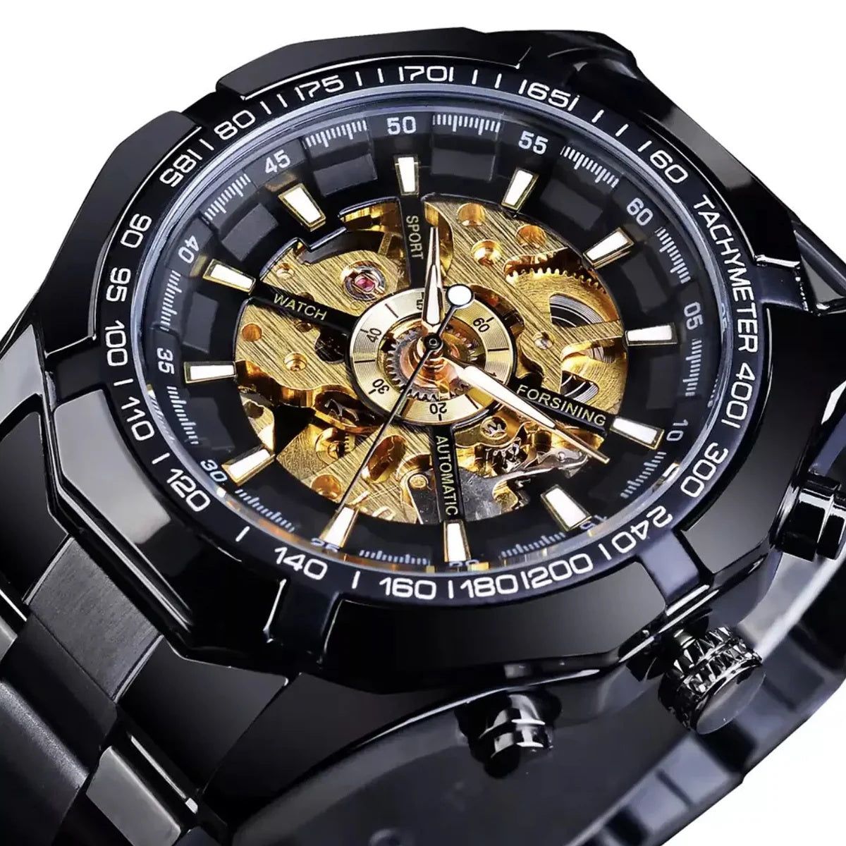 1058 Forsining 2021 Stainless Steel Waterproof Mens Skeleton Watches Top Brand Luxury Transparent Mechanical Sport Male Wrist Watches