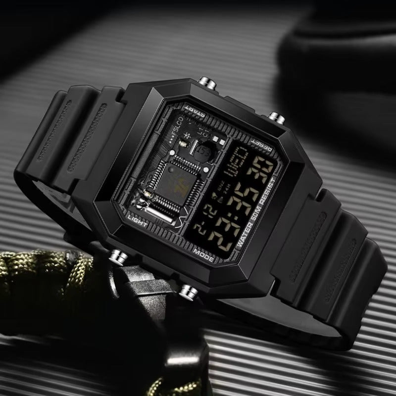 1067 SANDA 6216 Fashion Electronic Watches for Men Alarm Clock Students Square Dial Multifunction Waterproof Calendar Sports Watch
