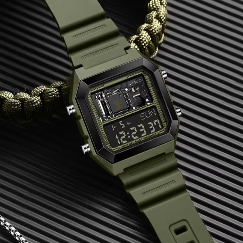 1067 SANDA 6216 Fashion Electronic Watches for Men Alarm Clock Students Square Dial Multifunction Waterproof Calendar Sports Watch