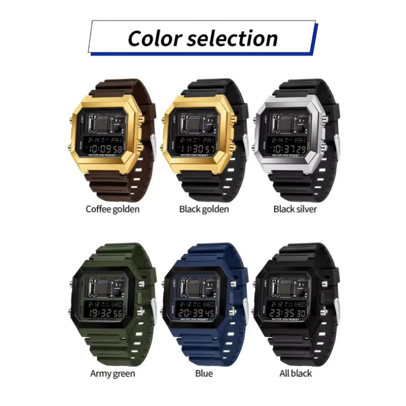 1067 SANDA 6216 Fashion Electronic Watches for Men Alarm Clock Students Square Dial Multifunction Waterproof Calendar Sports Watch