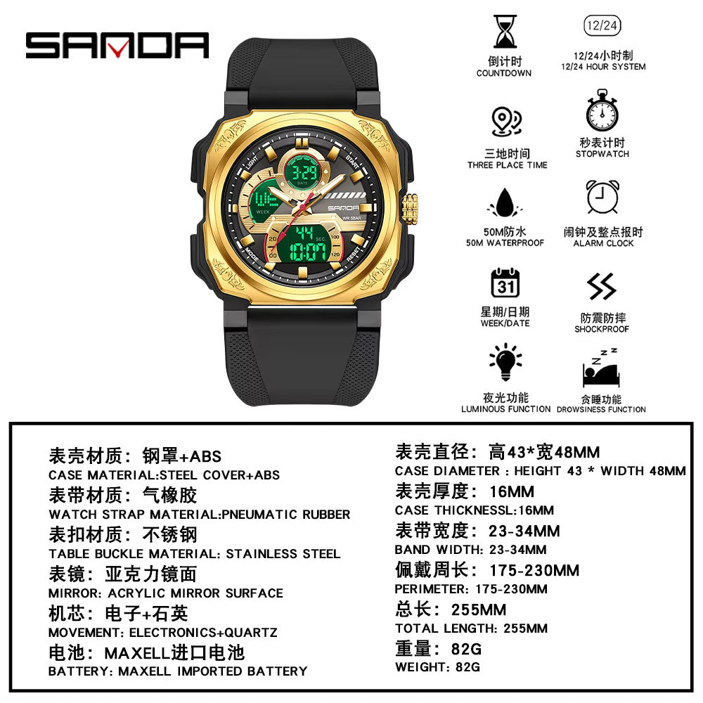 1066 SANDA 3356 Top Military Men Digital Sports Watches Waterproof Electronic Quartz Wristwatch Mens Quality Brand Watch G Style