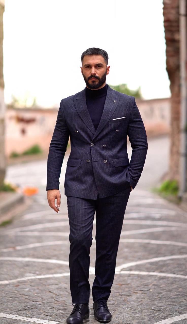 Suit Italian Cut Double Breasted Navy Blue SD41022