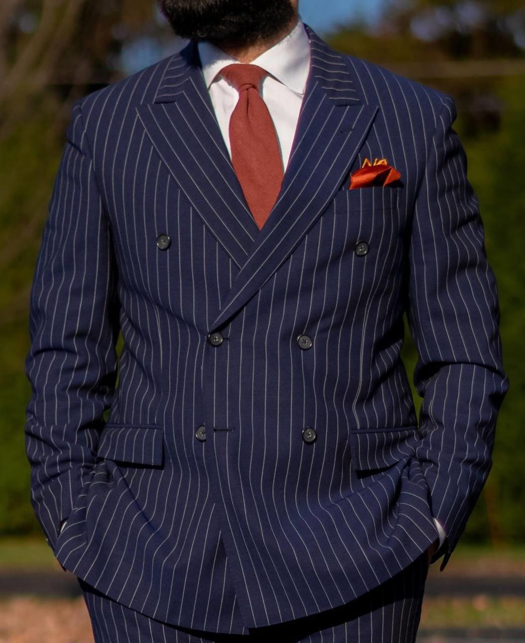 Suit Italian Cut Double Breasted Striped Navy Blue SD41023