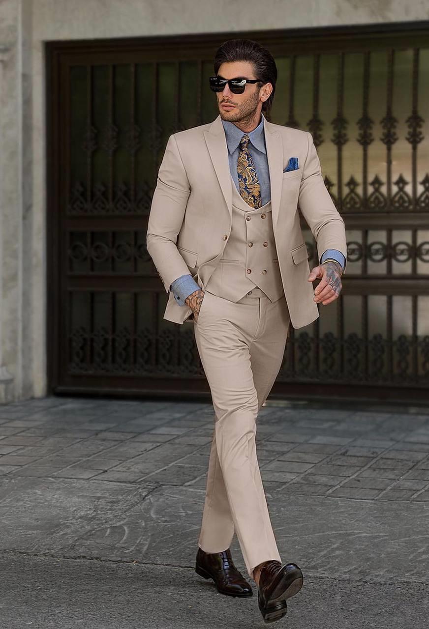 Suit Italian Cut with Vest Cream SD41027