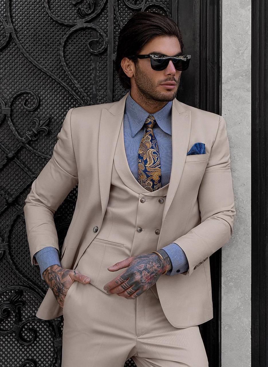 Suit Italian Cut with Vest Cream SD41027