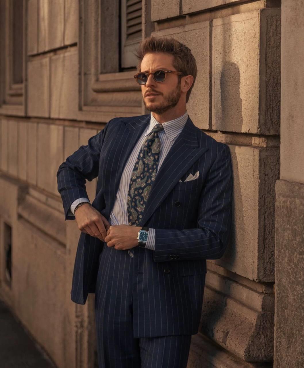 Suit Italian Cut Double Breasted SlimFit Striped Navy Blue SD41028