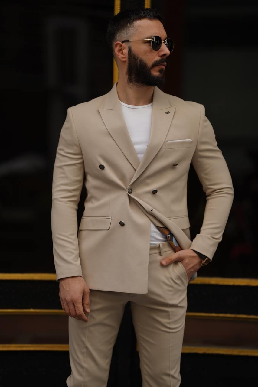 Suit Italian Cut Double Breasted SlimFit Cream SD41030