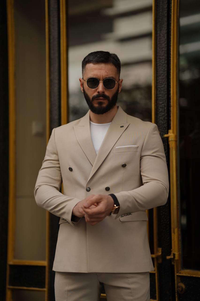 Suit Italian Cut Double Breasted SlimFit Cream SD41030