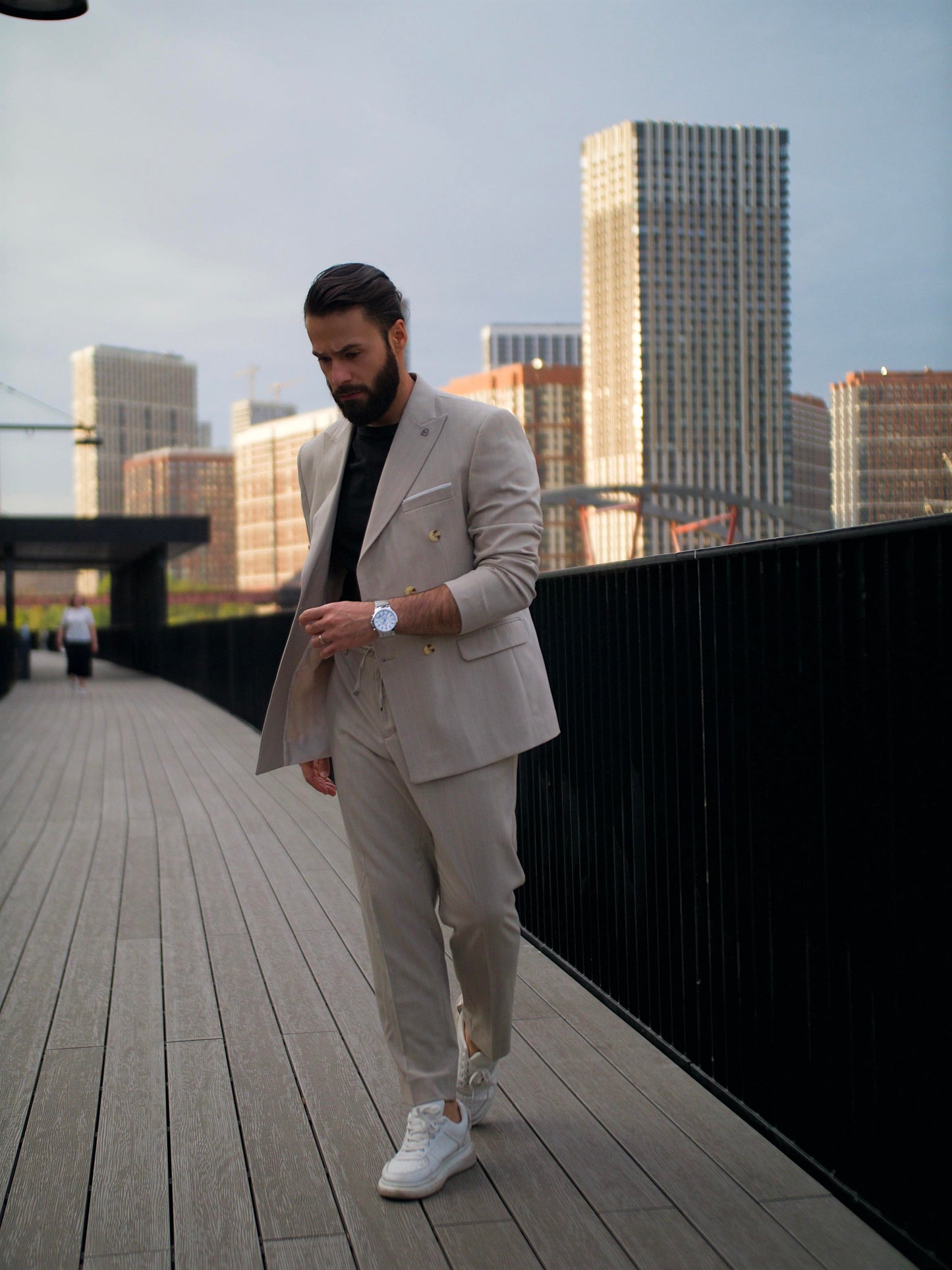 Suit Italian Cut Double Breasted SlimFit Cream Striped SD41034