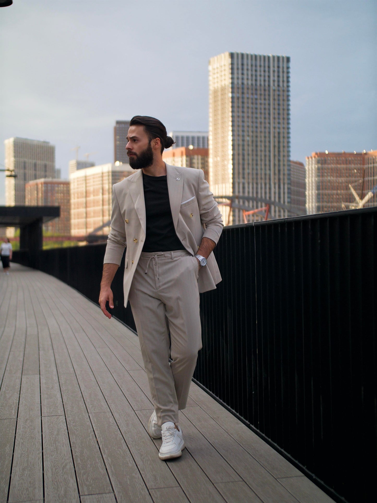 Suit Italian Cut Double Breasted SlimFit Cream Striped SD41034