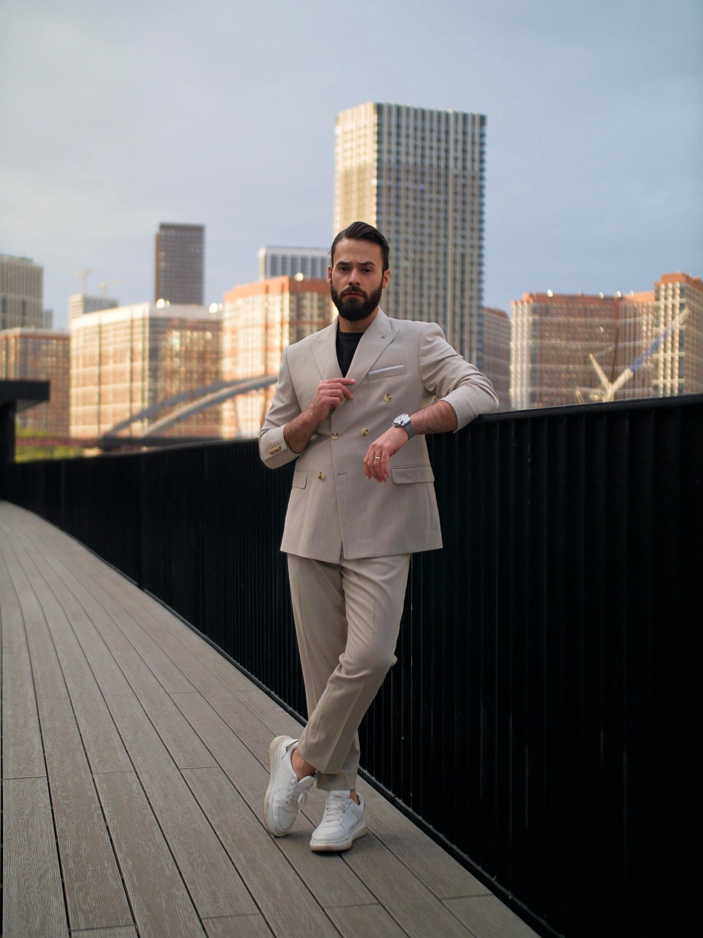 Suit Italian Cut Double Breasted SlimFit Cream Striped SD41034