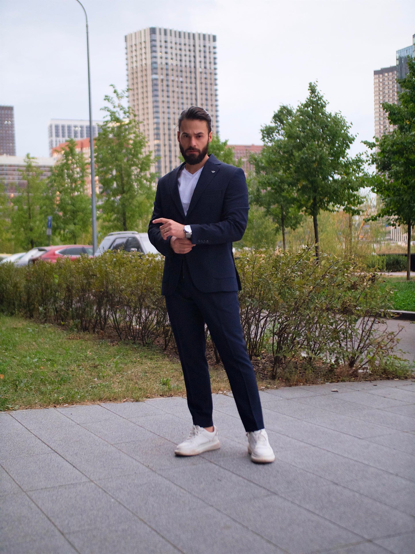 Suit Italian Cut Seersucker Drawstring SlimFit Navy Blue SD41036