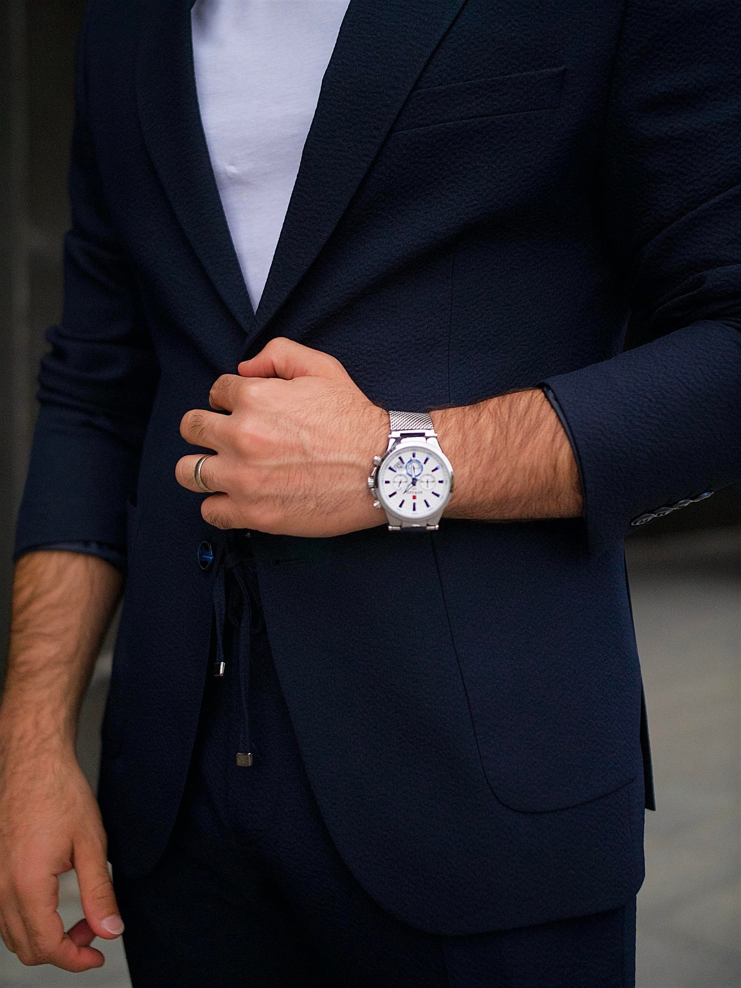 Suit Italian Cut Seersucker Drawstring SlimFit Navy Blue SD41036