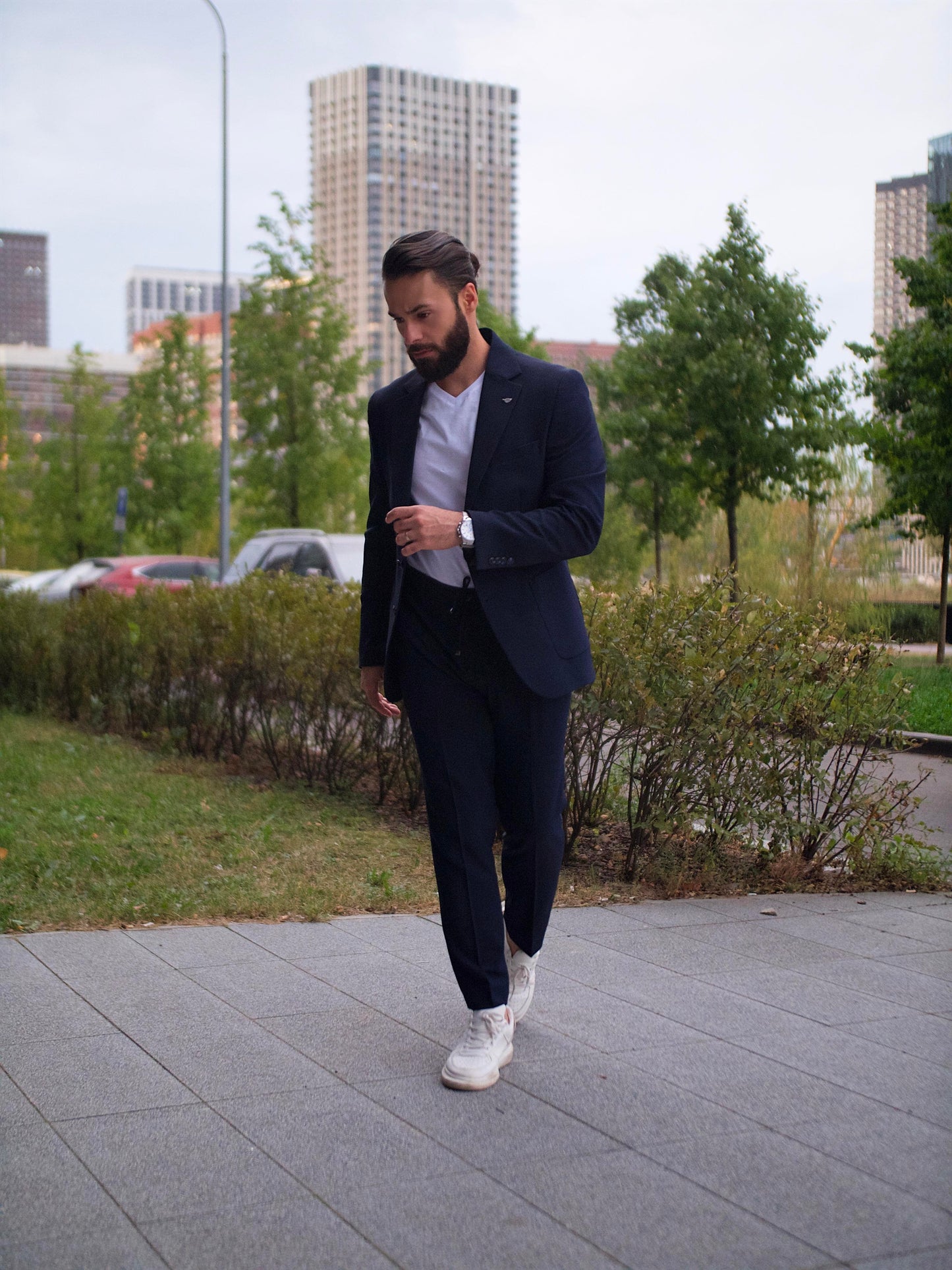 Suit Italian Cut Seersucker Drawstring SlimFit Navy Blue SD41036