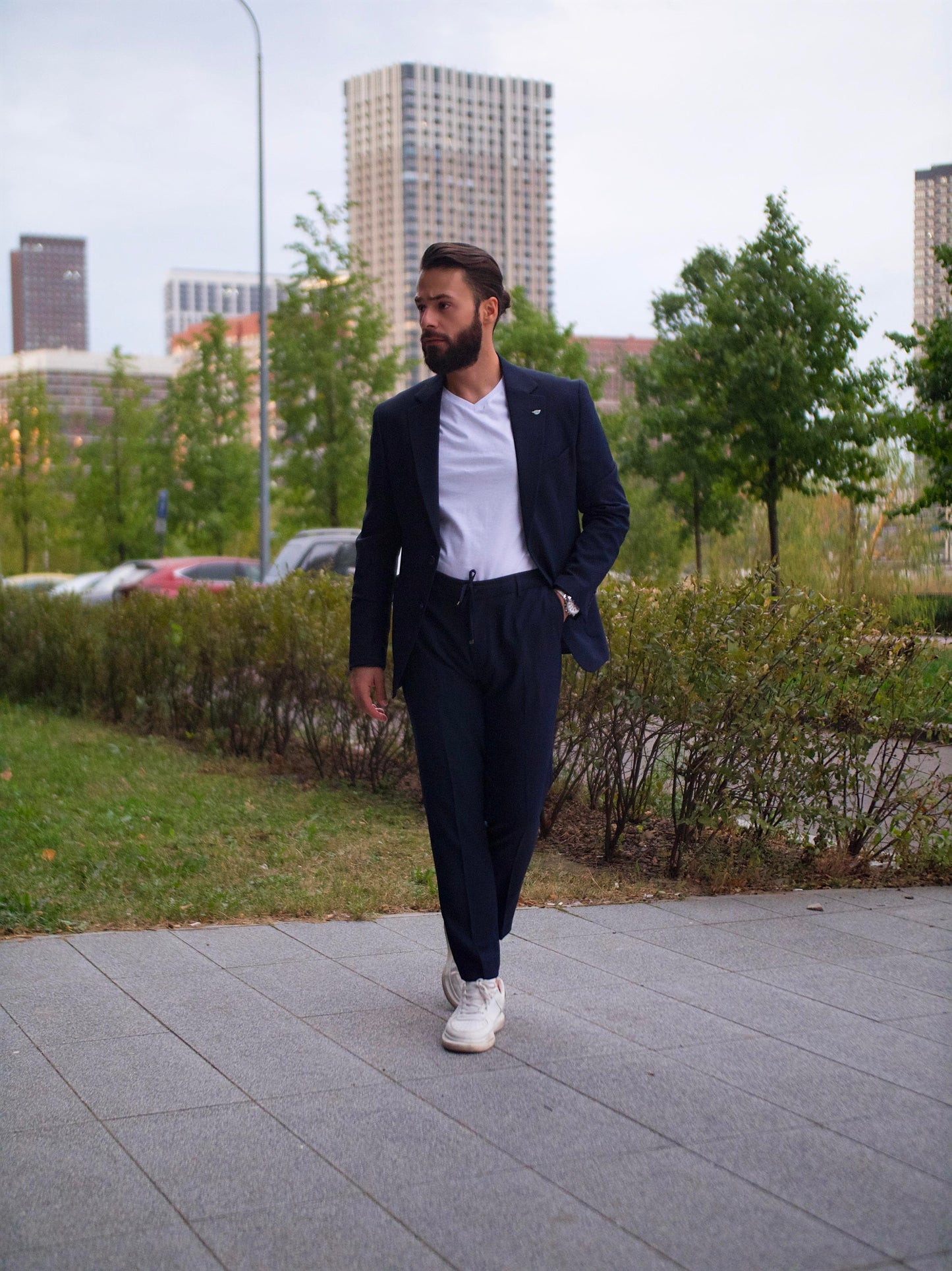 Suit Italian Cut Seersucker Drawstring SlimFit Navy Blue SD41036