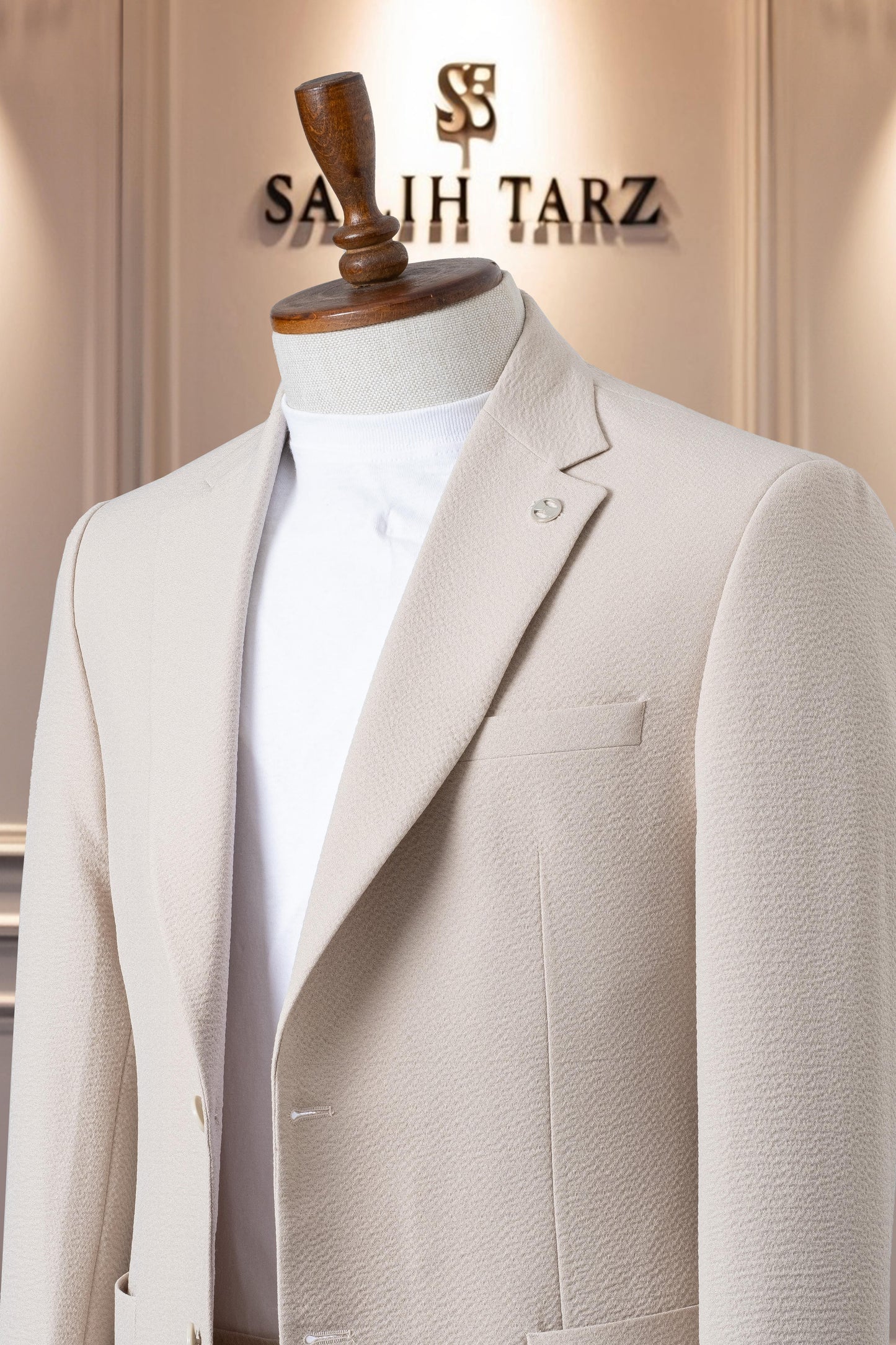Suit Italian Cut Seersucker Drawstring SlimFit Cream SD41039