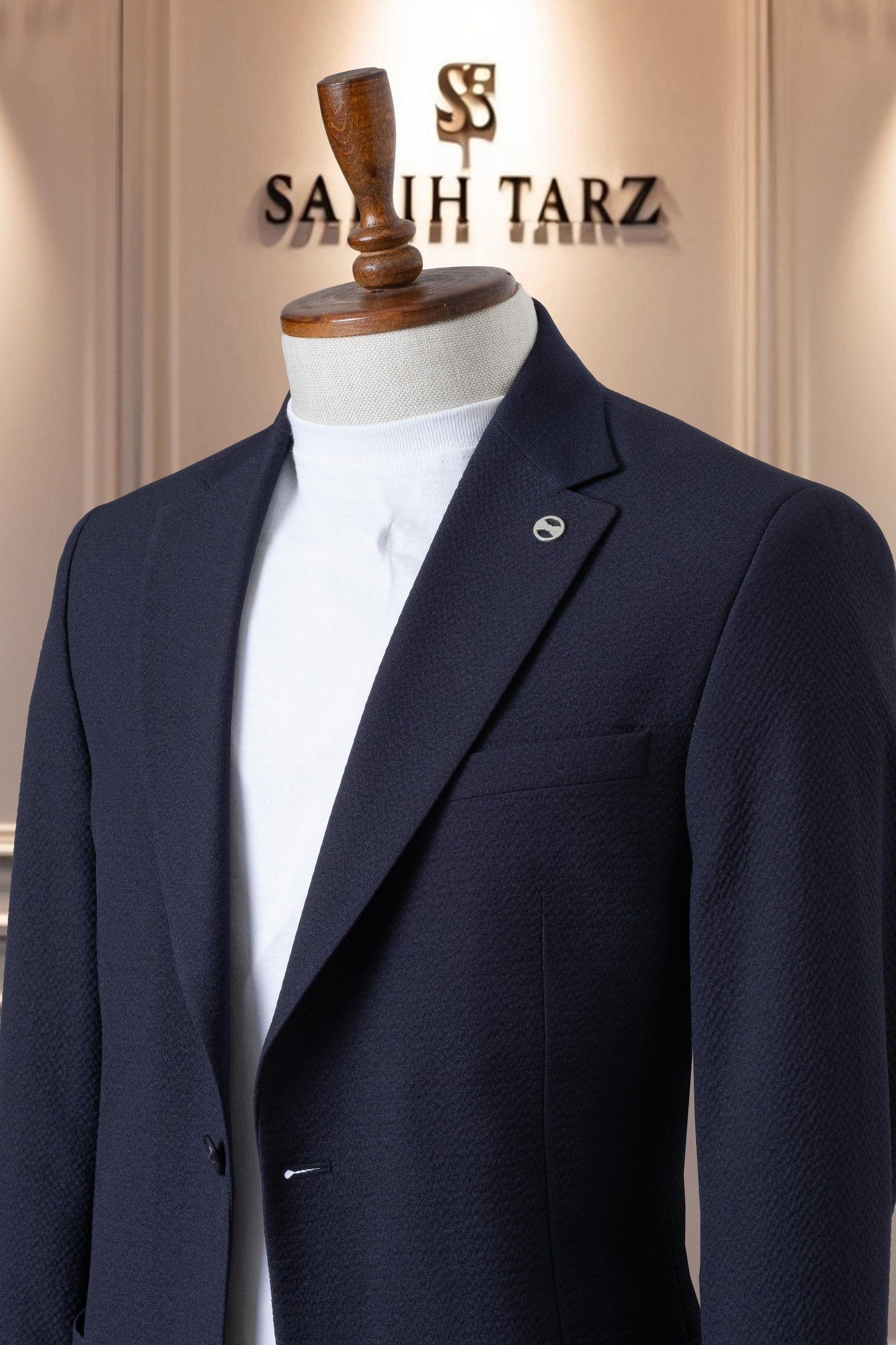 Suit Italian Cut Seersucker Drawstring SlimFit Navy Blue SD41044