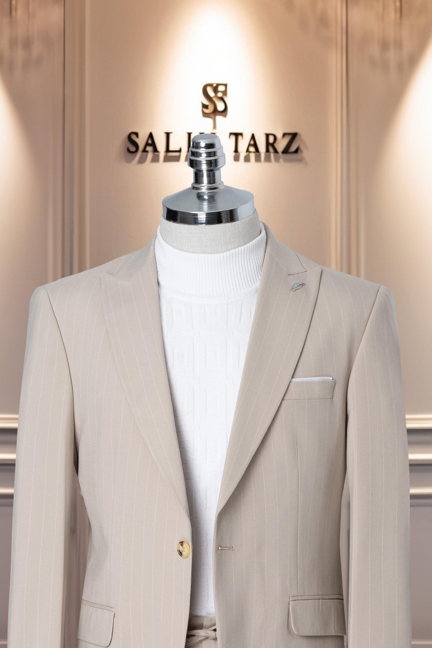 Suit Italian Cut Sports Drawstring SlimFit Striped Cream SD41084