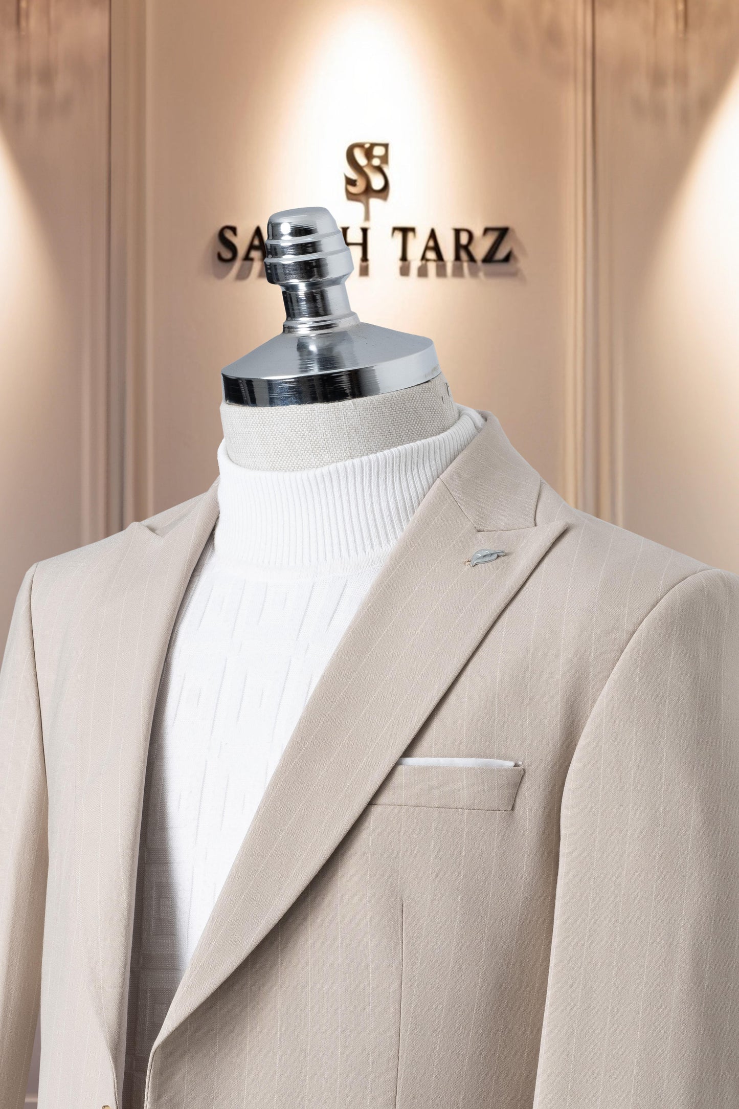 Suit Italian Cut Sports Drawstring SlimFit Striped Cream SD41084