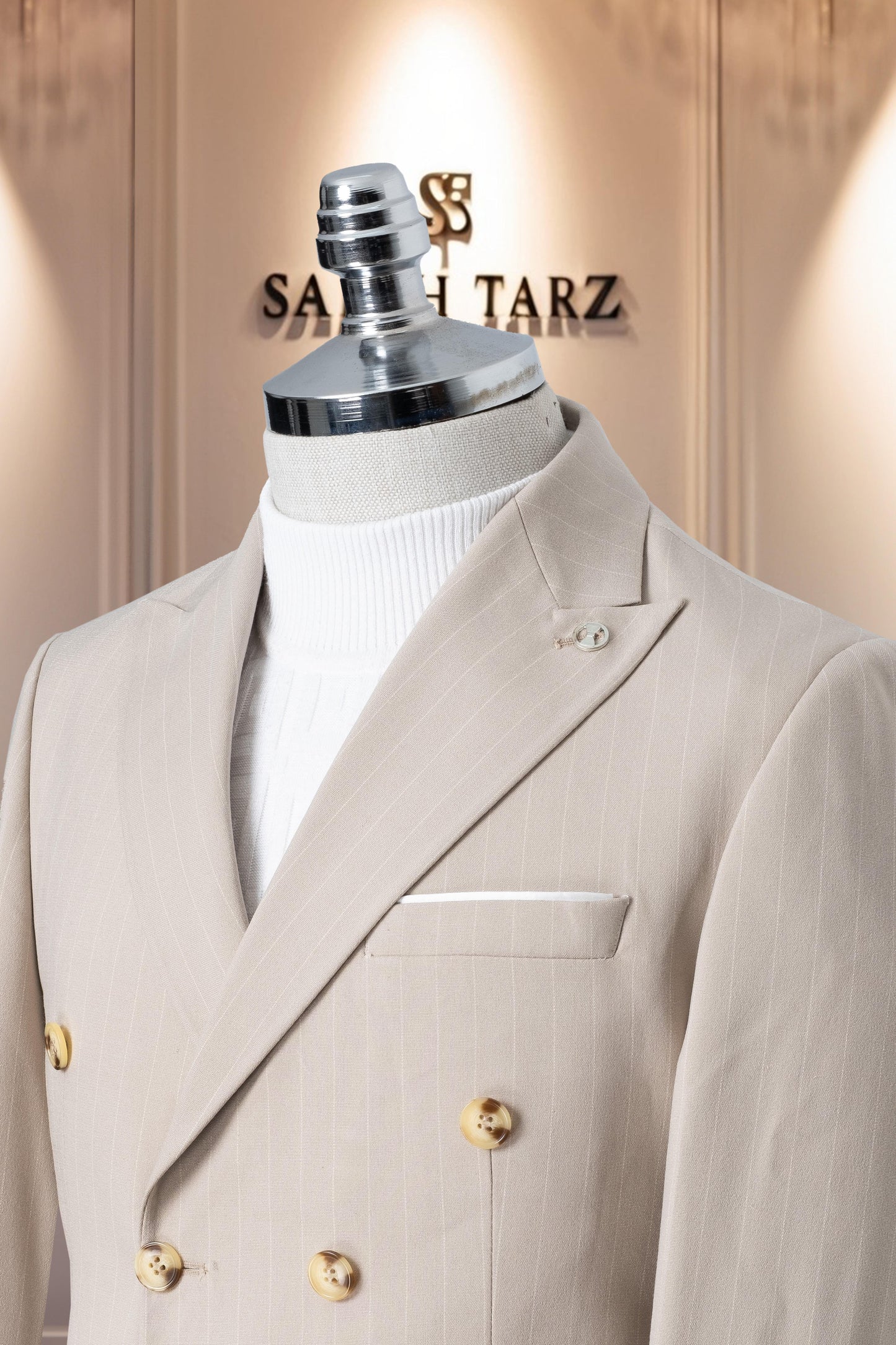 Suit Double Breasted SlimFit Striped Cream SD41089