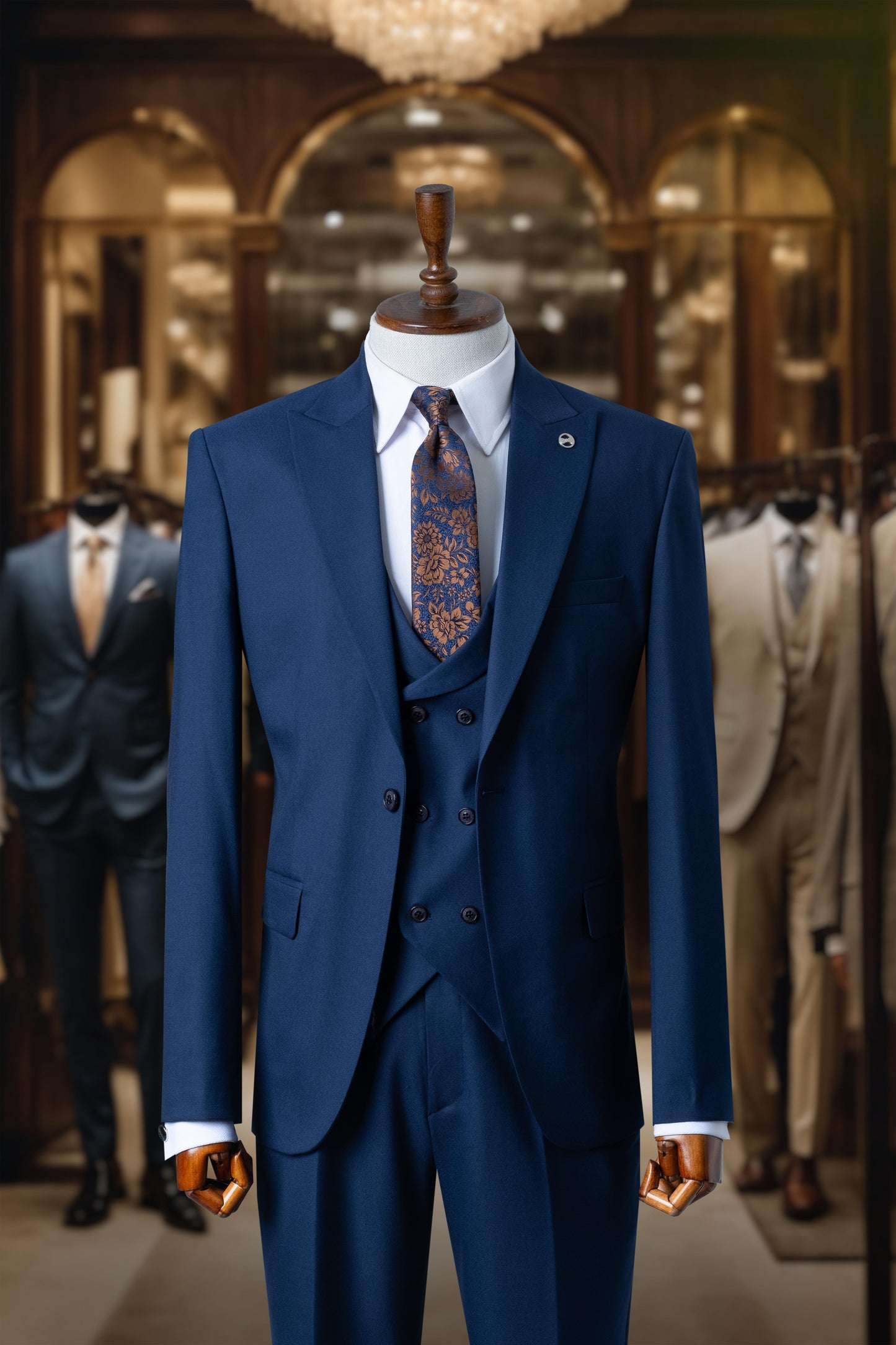 Suit Italian Cut with Vest Navy Blue SD4134