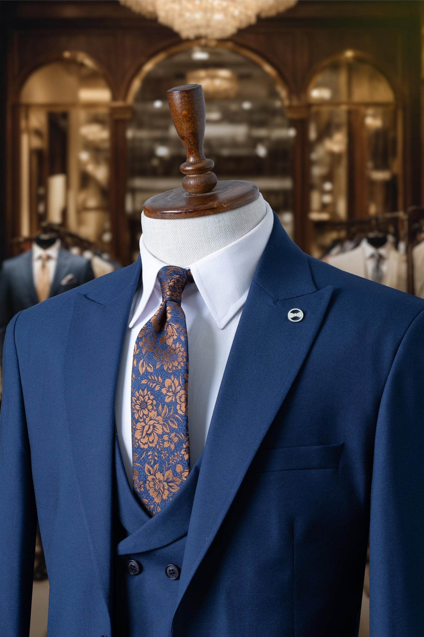 Suit Italian Cut with Vest Navy Blue SD4134