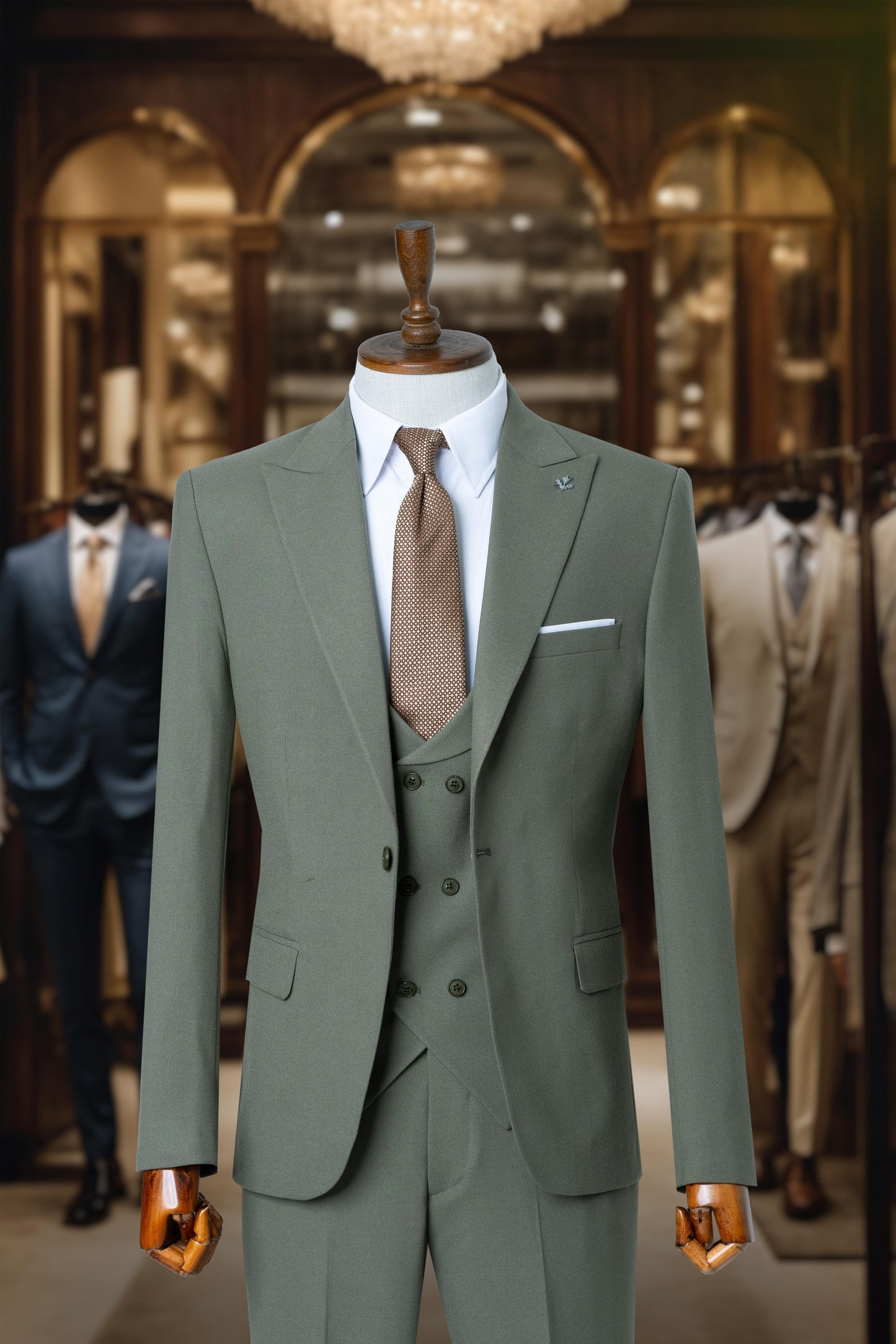 Suit Italian Cut with Vest Green SD4136