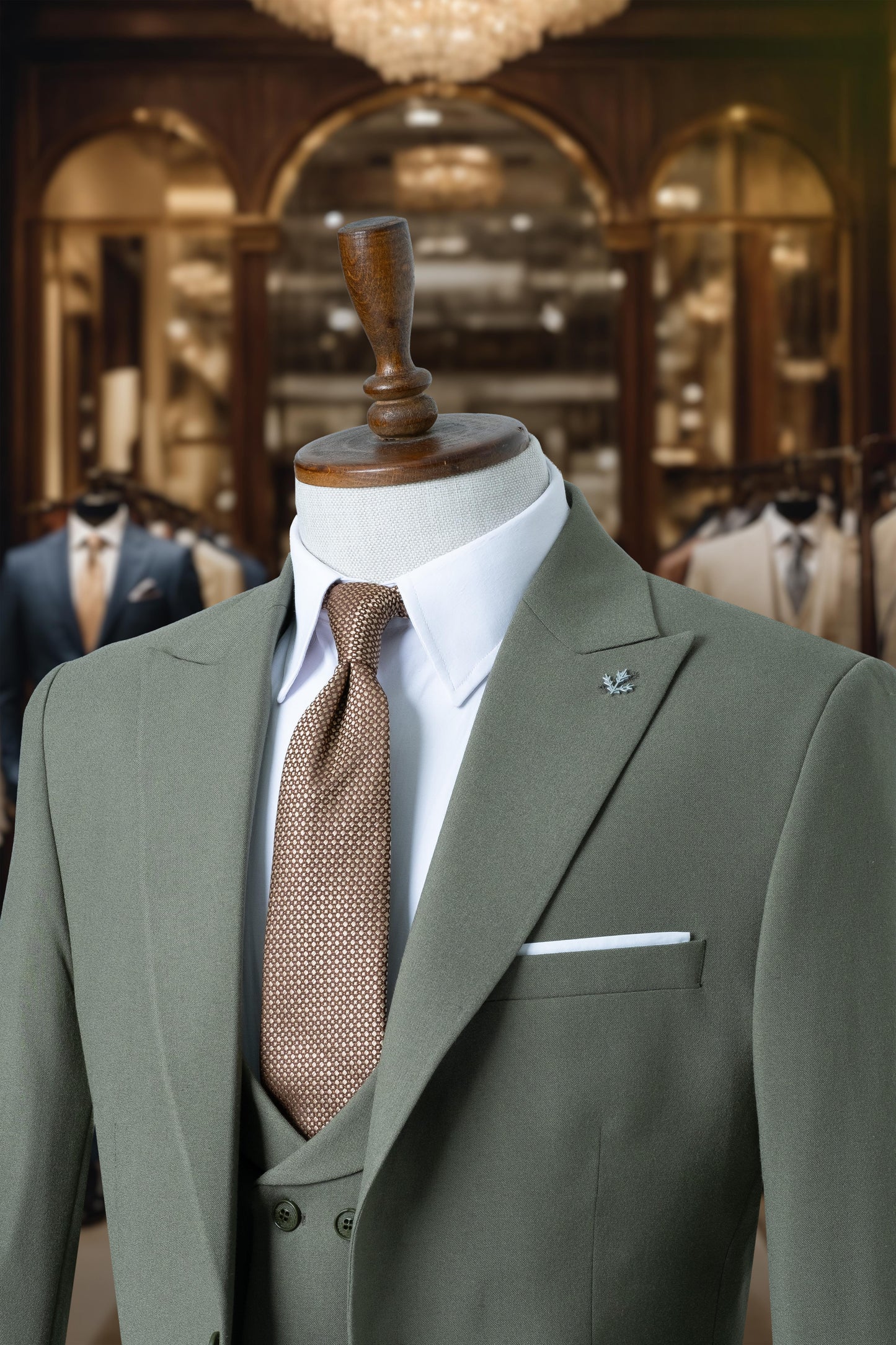 Suit Italian Cut with Vest Green SD4136