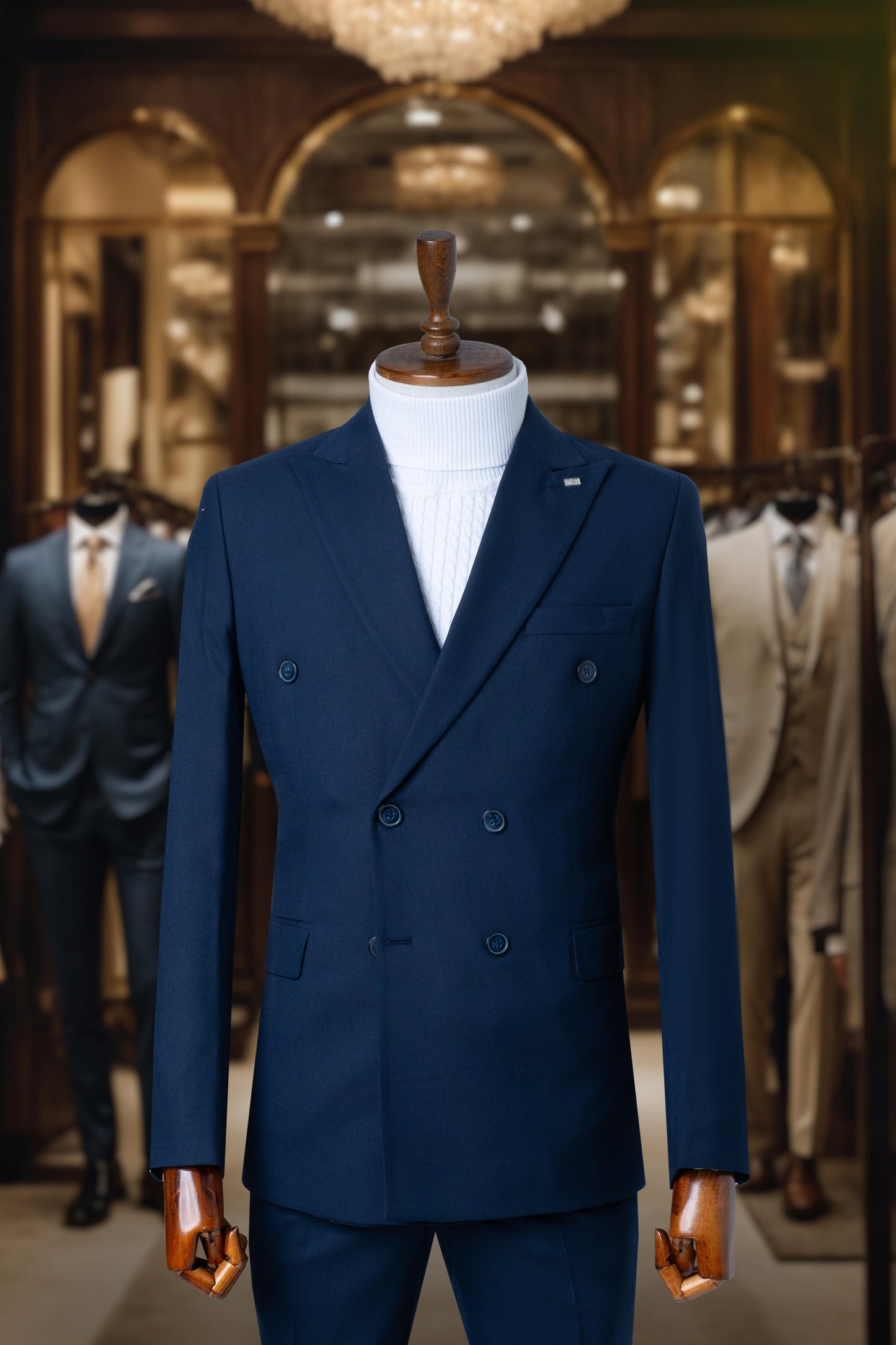 Double Breasted Suit Italian Cut Navy Blue SD4143