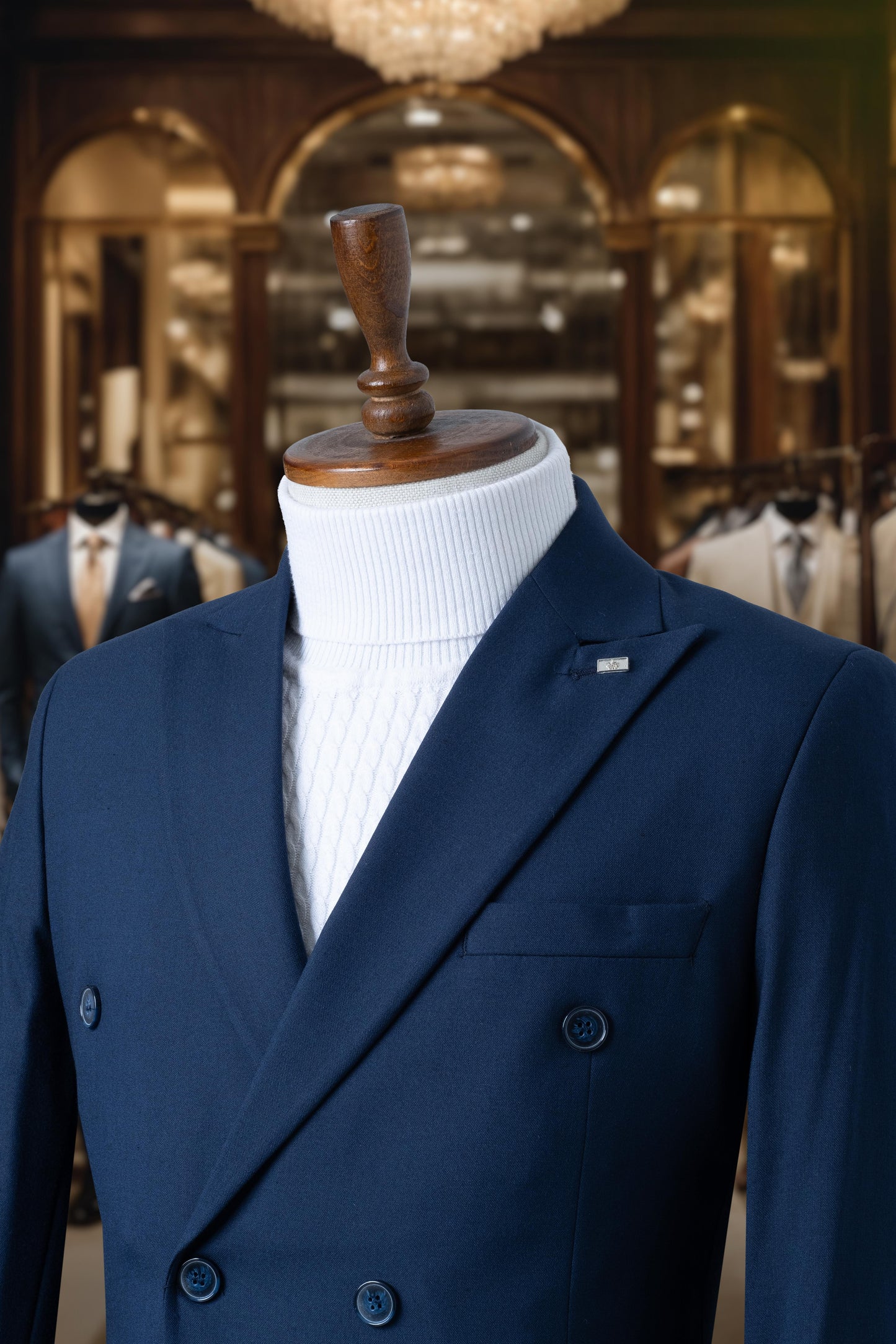 Double Breasted Suit Italian Cut Navy Blue SD4143