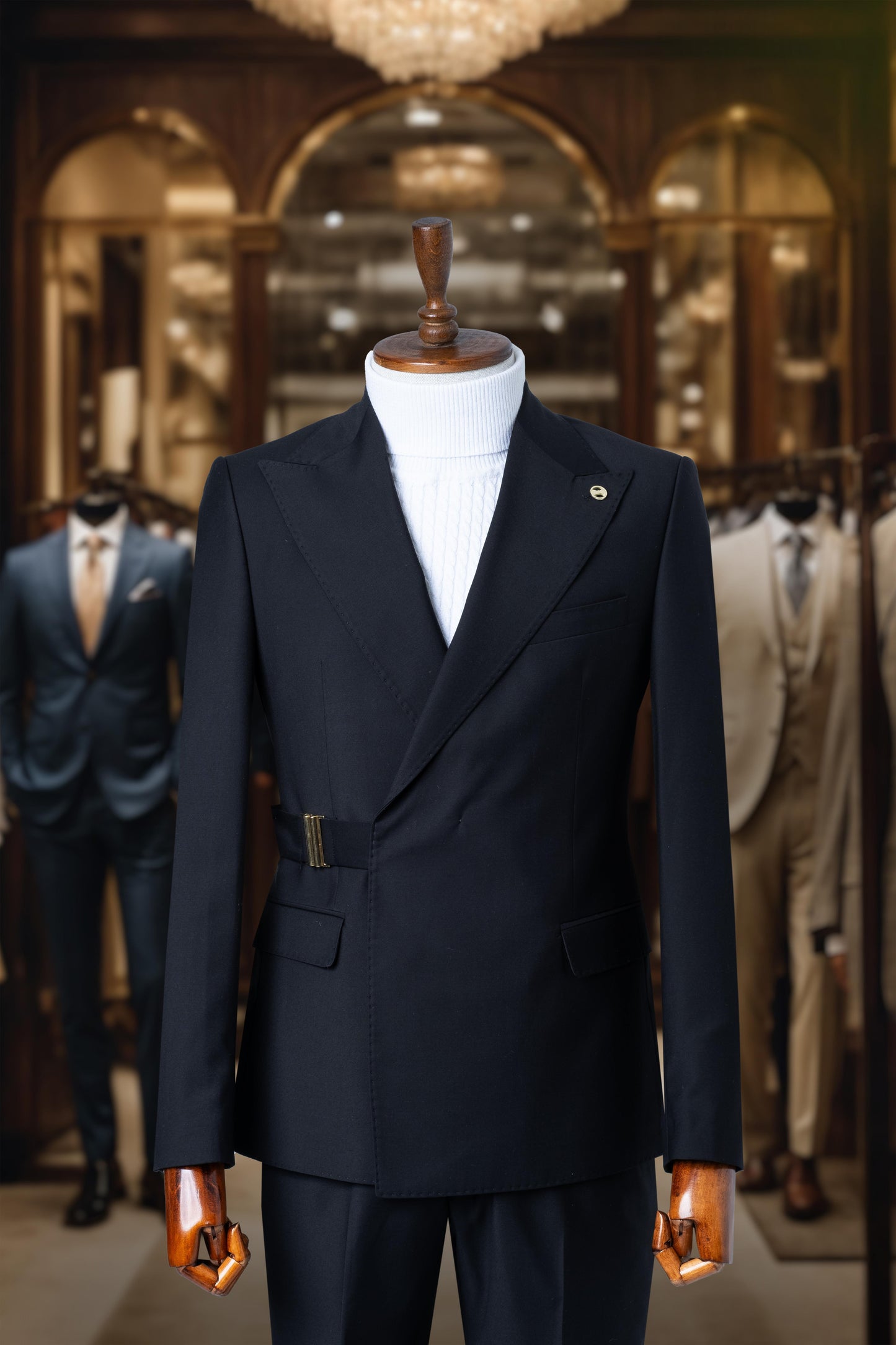 Suit Italian Cut with Side Belt Premium Black SD4144