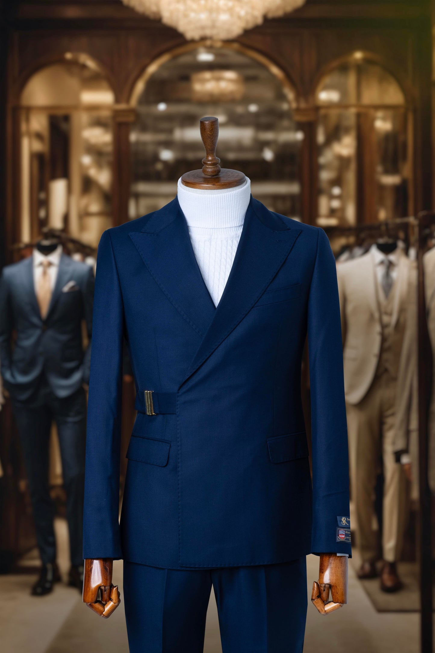 Suit Italian Cut with Side Belt Premium Navy Blue SD4145