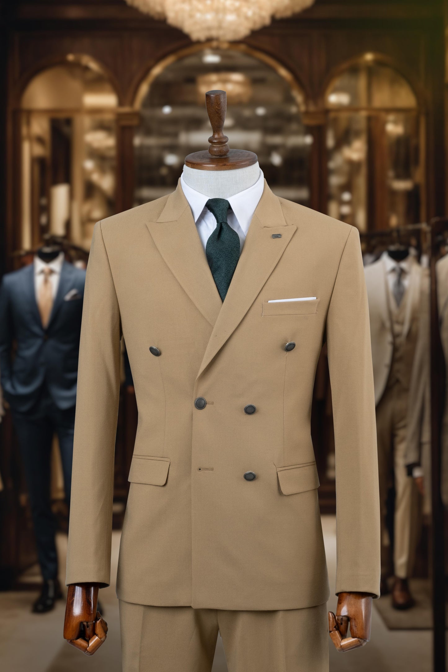 Suit Italian Cut Double Breasted Tan SD4148