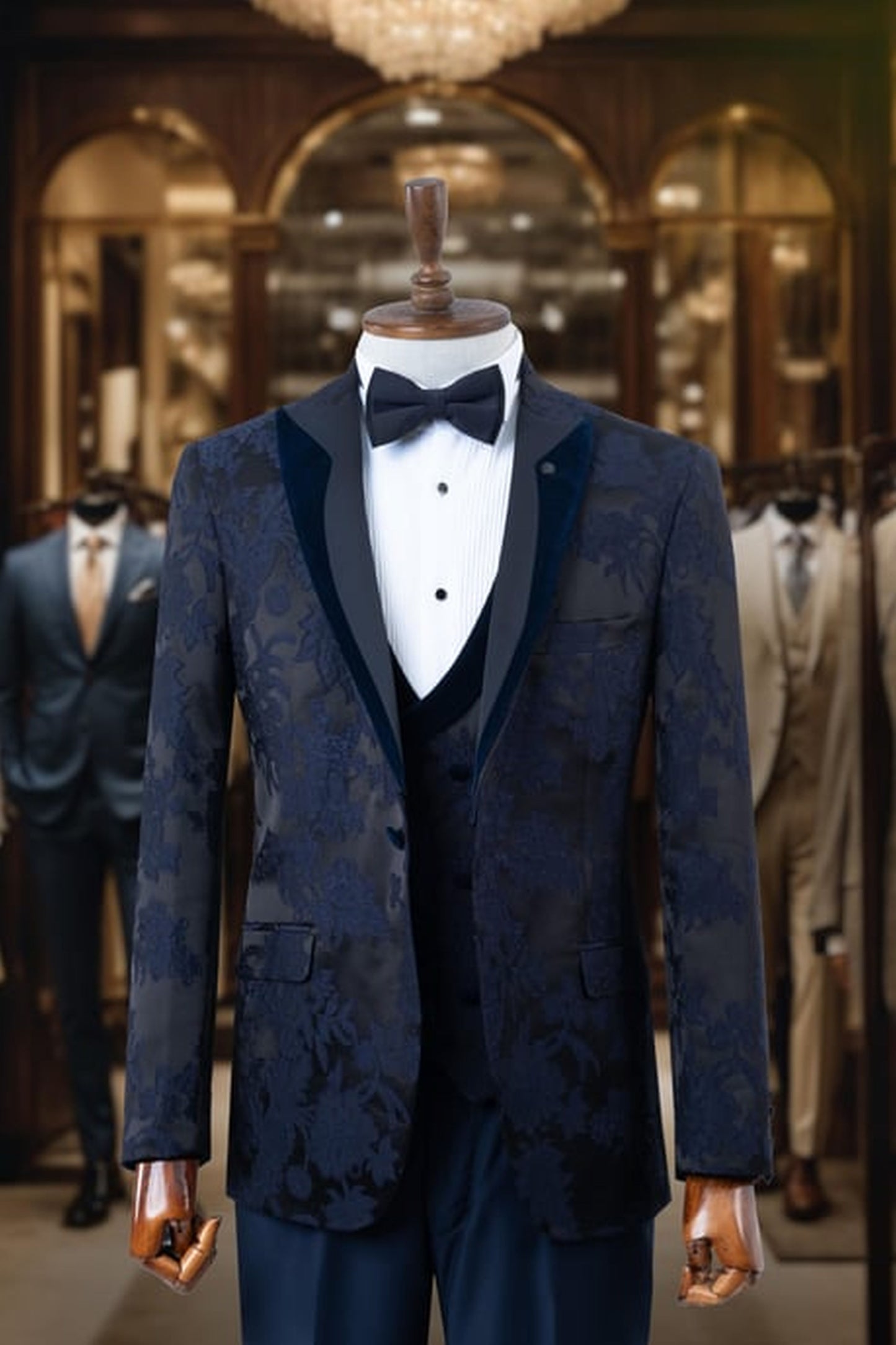 Damatlık İtalyan Kesim Slim Fit Lacivert Desenli SD4157