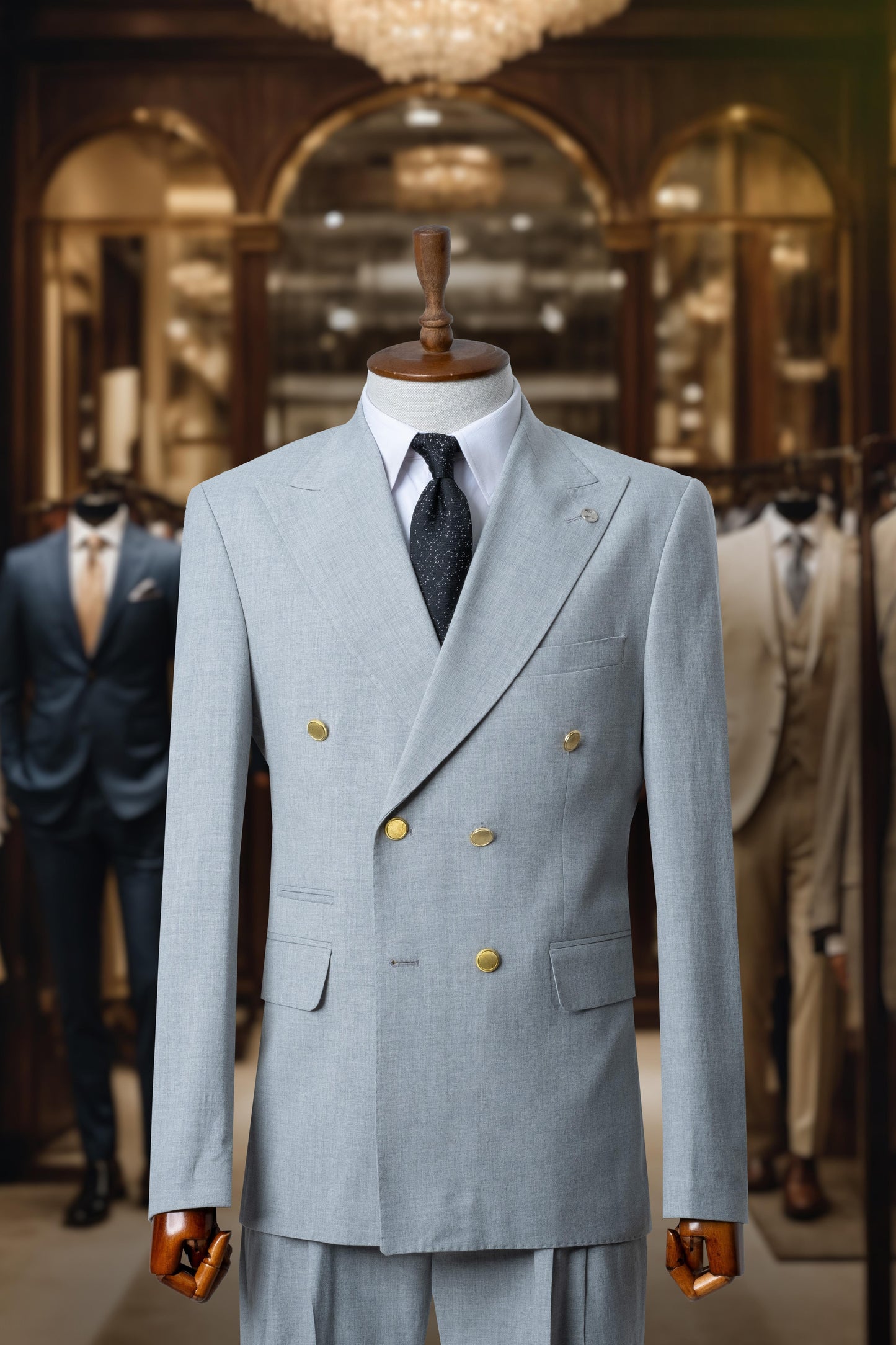 Suit Italian Cut Double Breasted Belted Gray SD4166