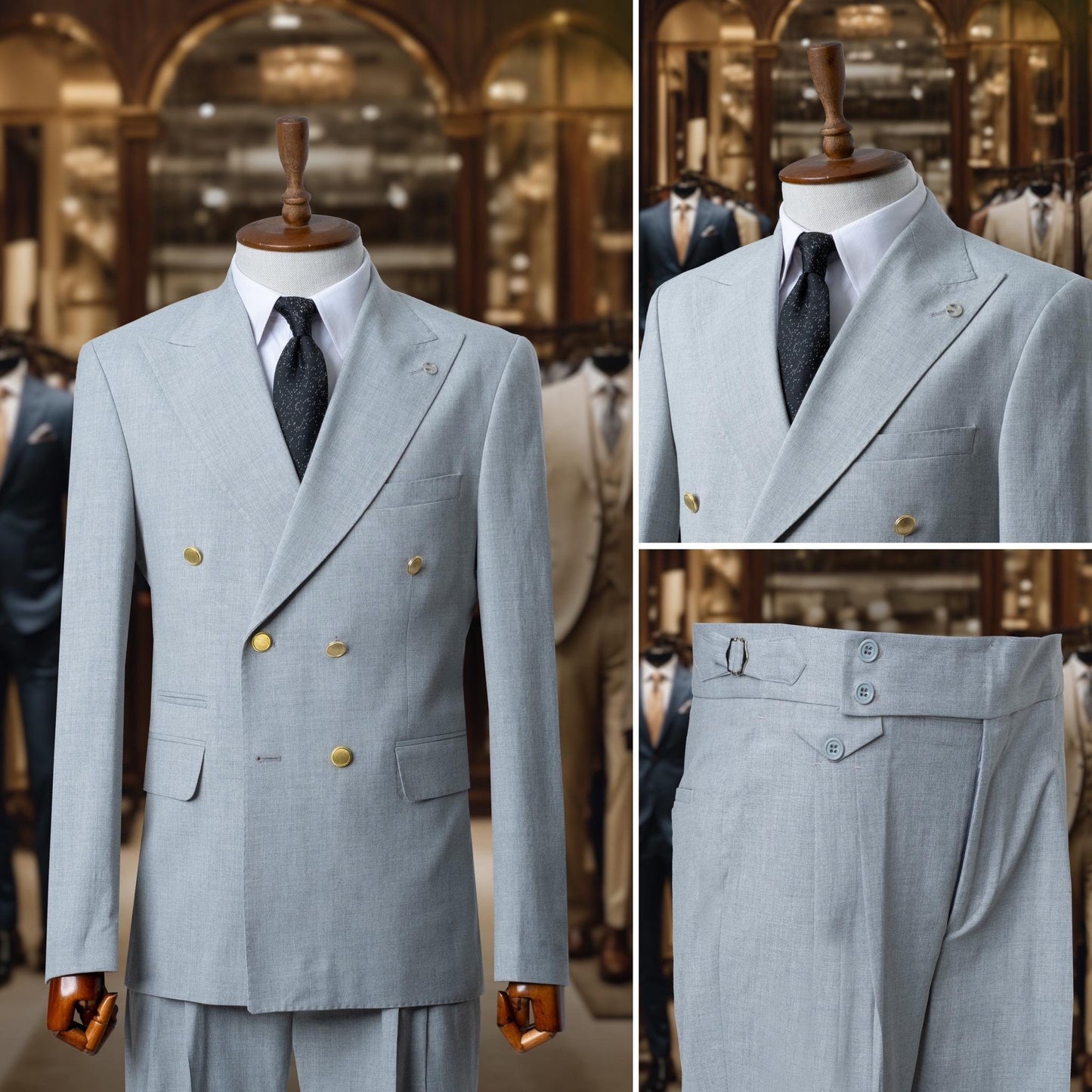 Suit Italian Cut Double Breasted Belted Gray SD4166
