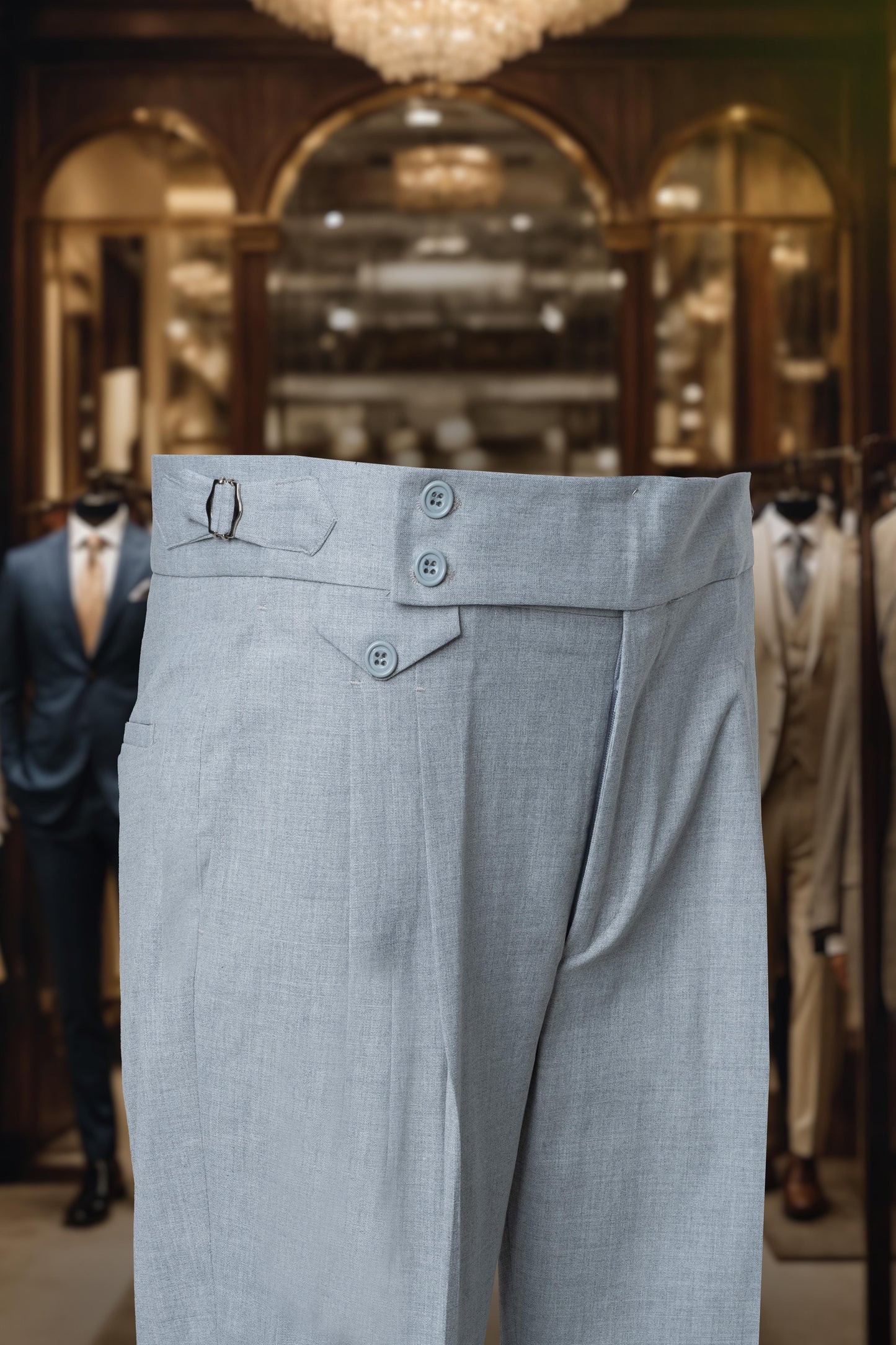 Suit Italian Cut Double Breasted Belted Gray SD4166