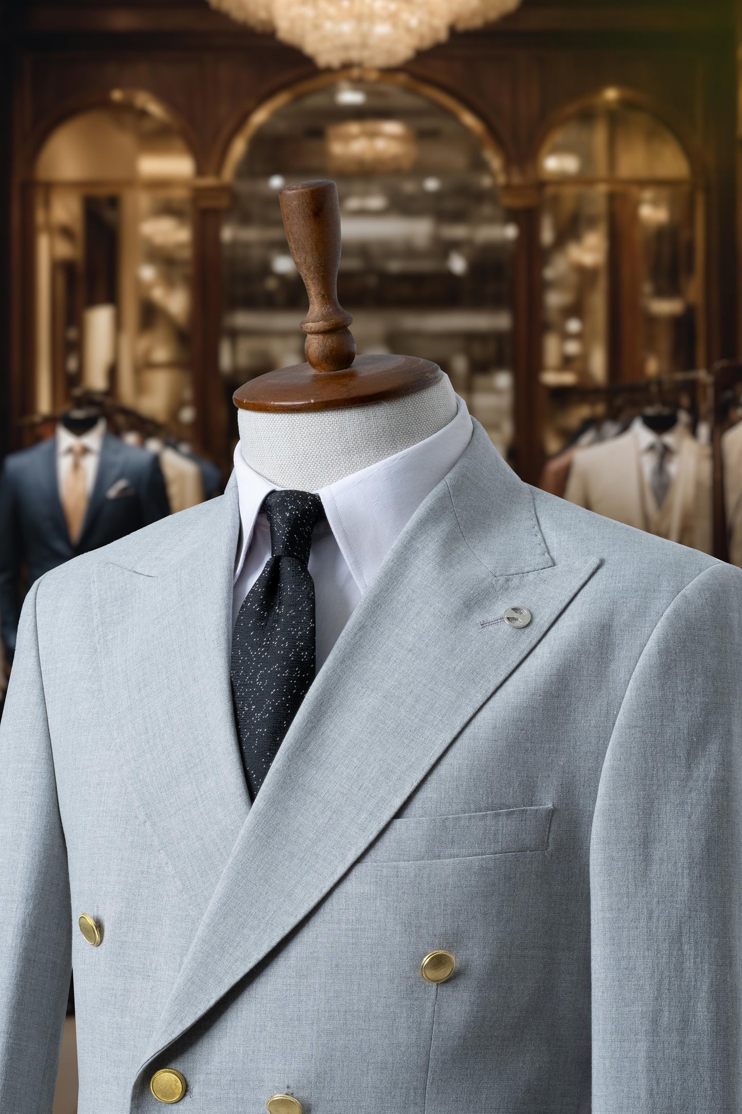 Suit Italian Cut Double Breasted Belted Gray SD4166