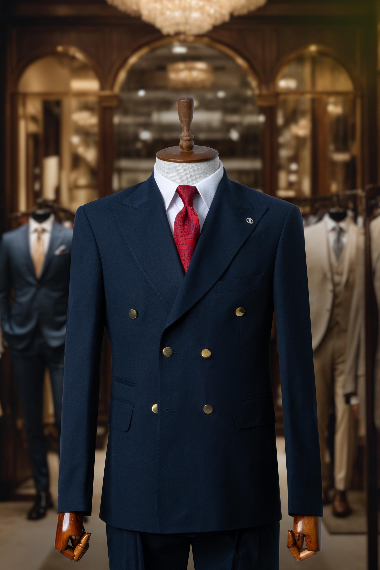 Suit Italian Cut Double Breasted Belted Navy Blue SD4167