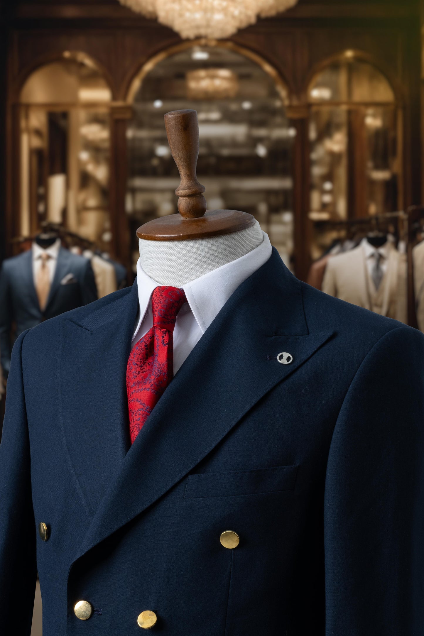Suit Italian Cut Double Breasted Belted Navy Blue SD4167