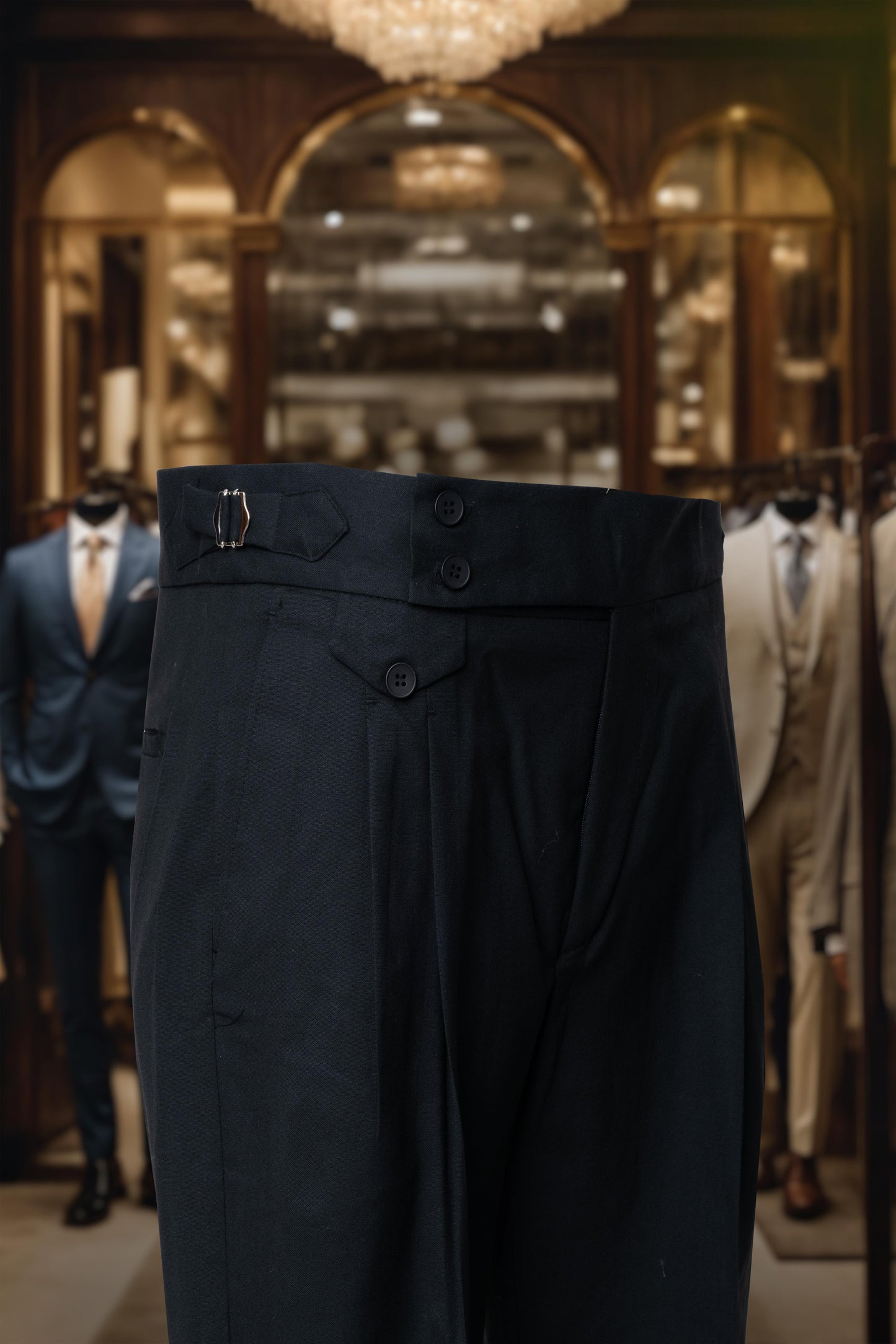 Suit Italian Cut Double Breasted Bag Belted Black SD4168