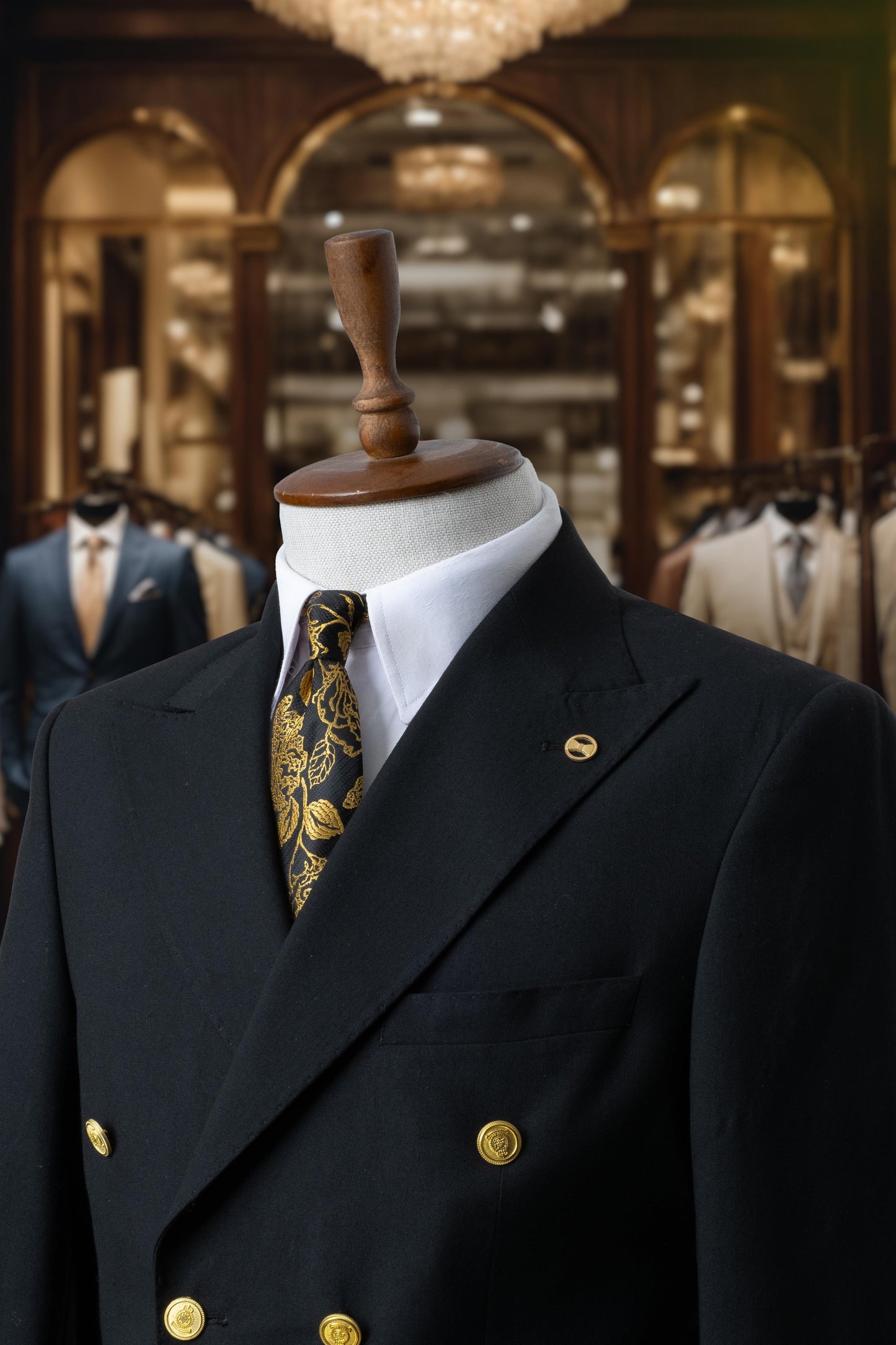 Suit Italian Cut Double Breasted Bag Belted Black SD4168