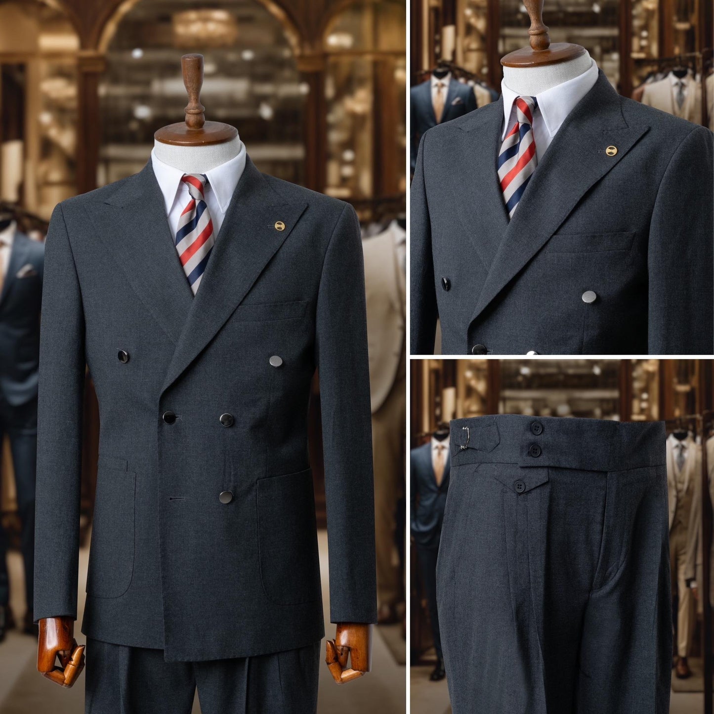 Suit Italian Cut Double Breasted Bag Belted Anthracite SD4169