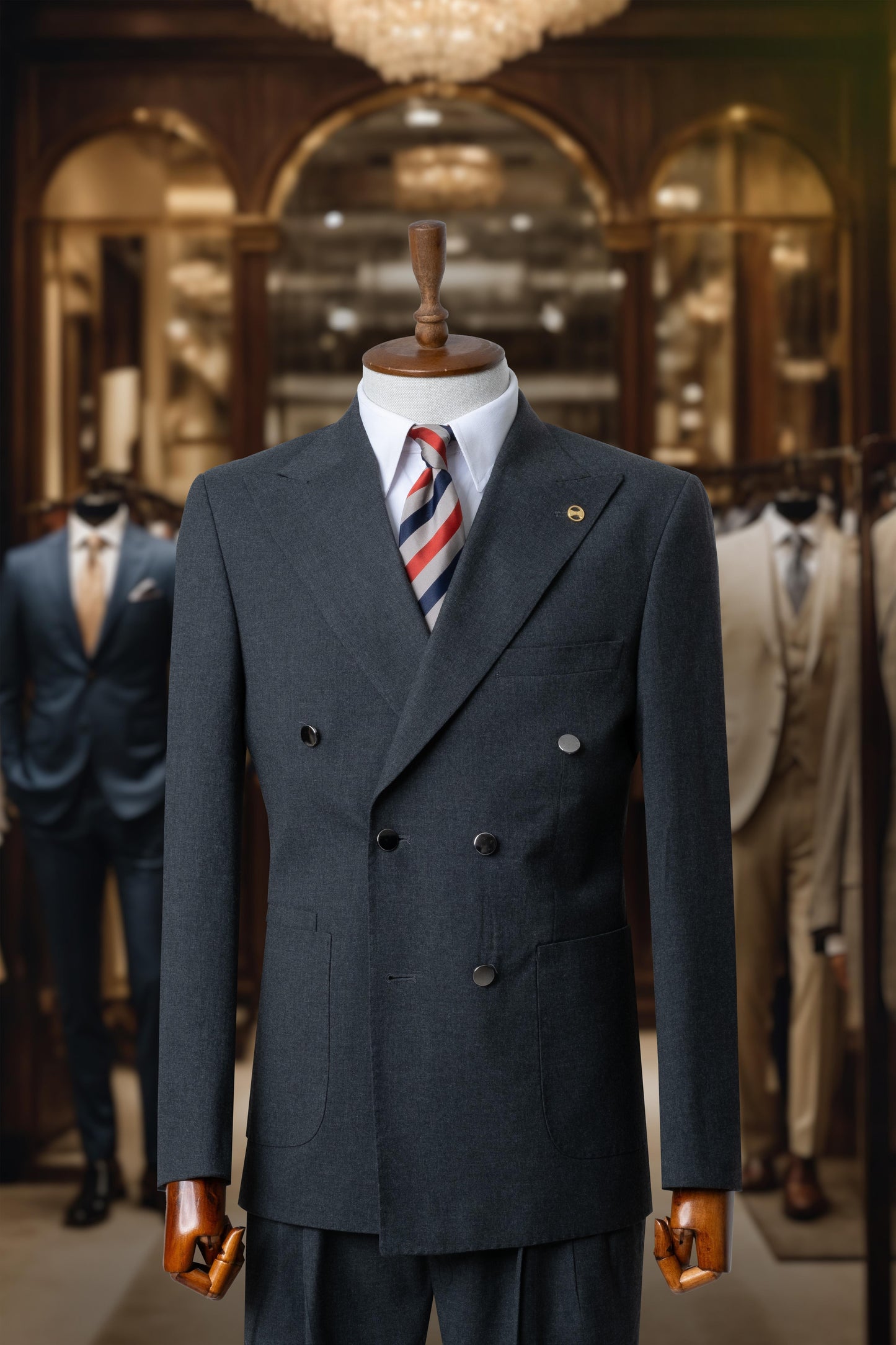 Suit Italian Cut Double Breasted Bag Belted Anthracite SD4169