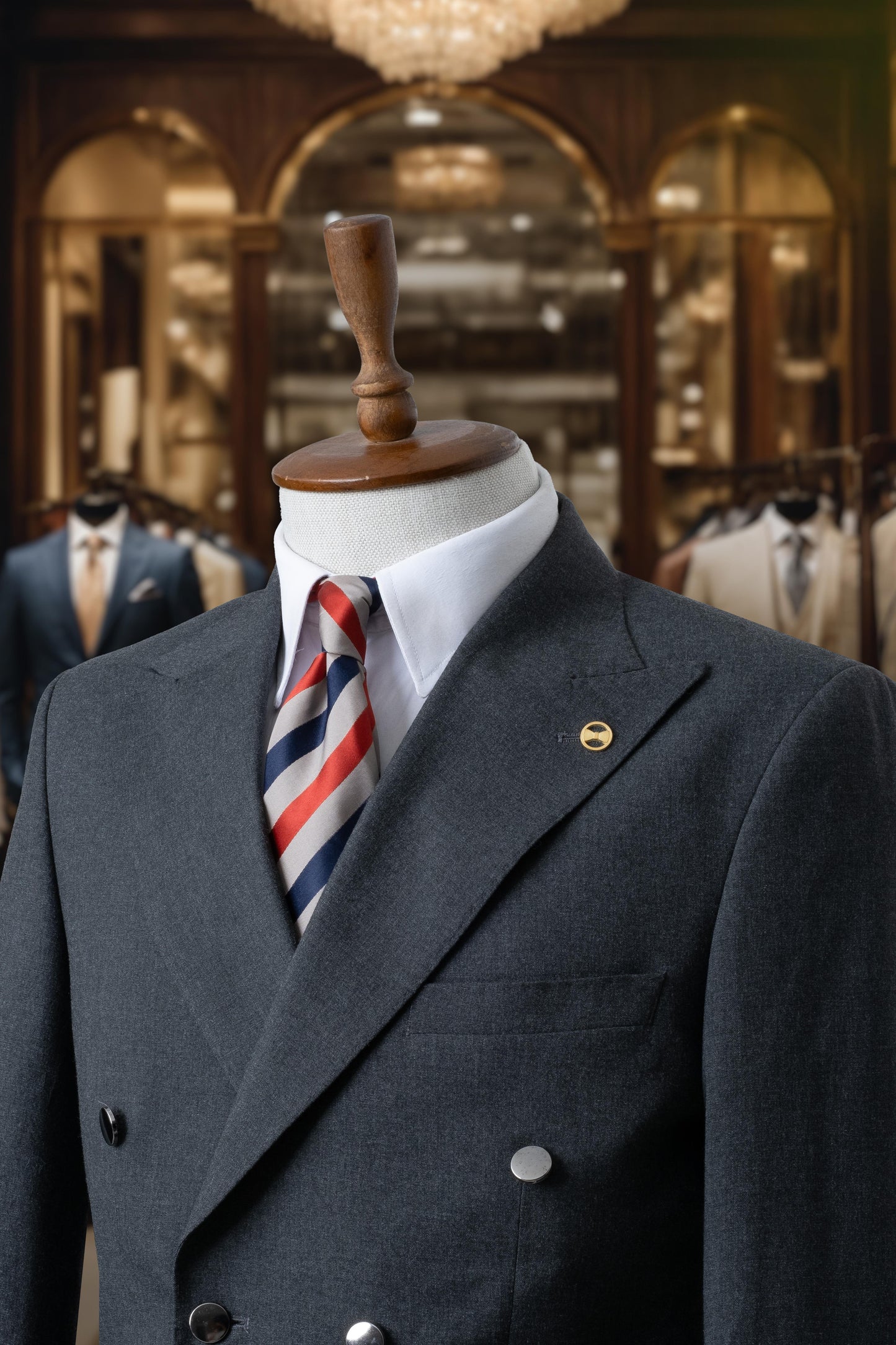 Suit Italian Cut Double Breasted Bag Belted Anthracite SD4169