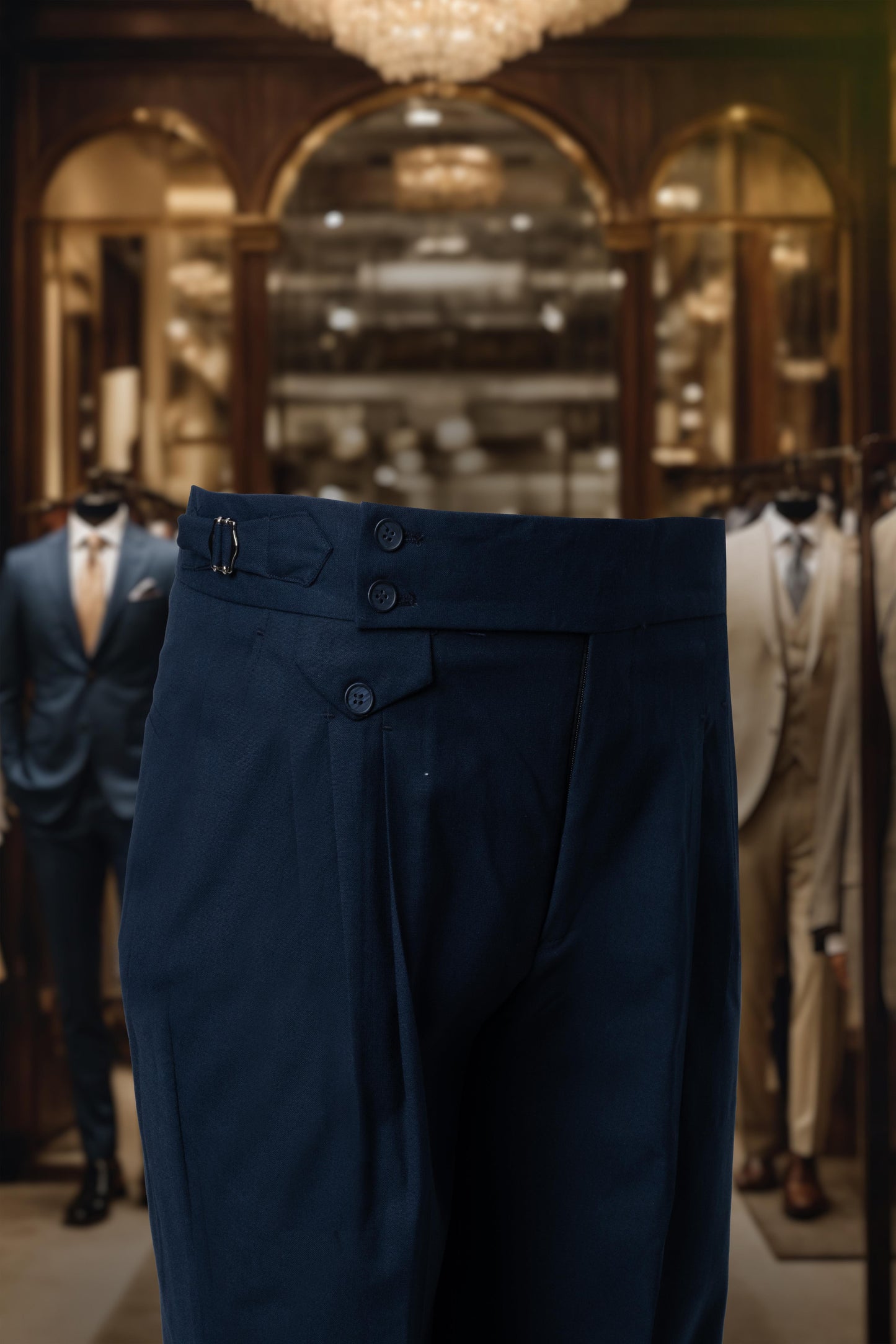 Suit Italian Cut Double Breasted Bag Belted Navy Blue SD4170