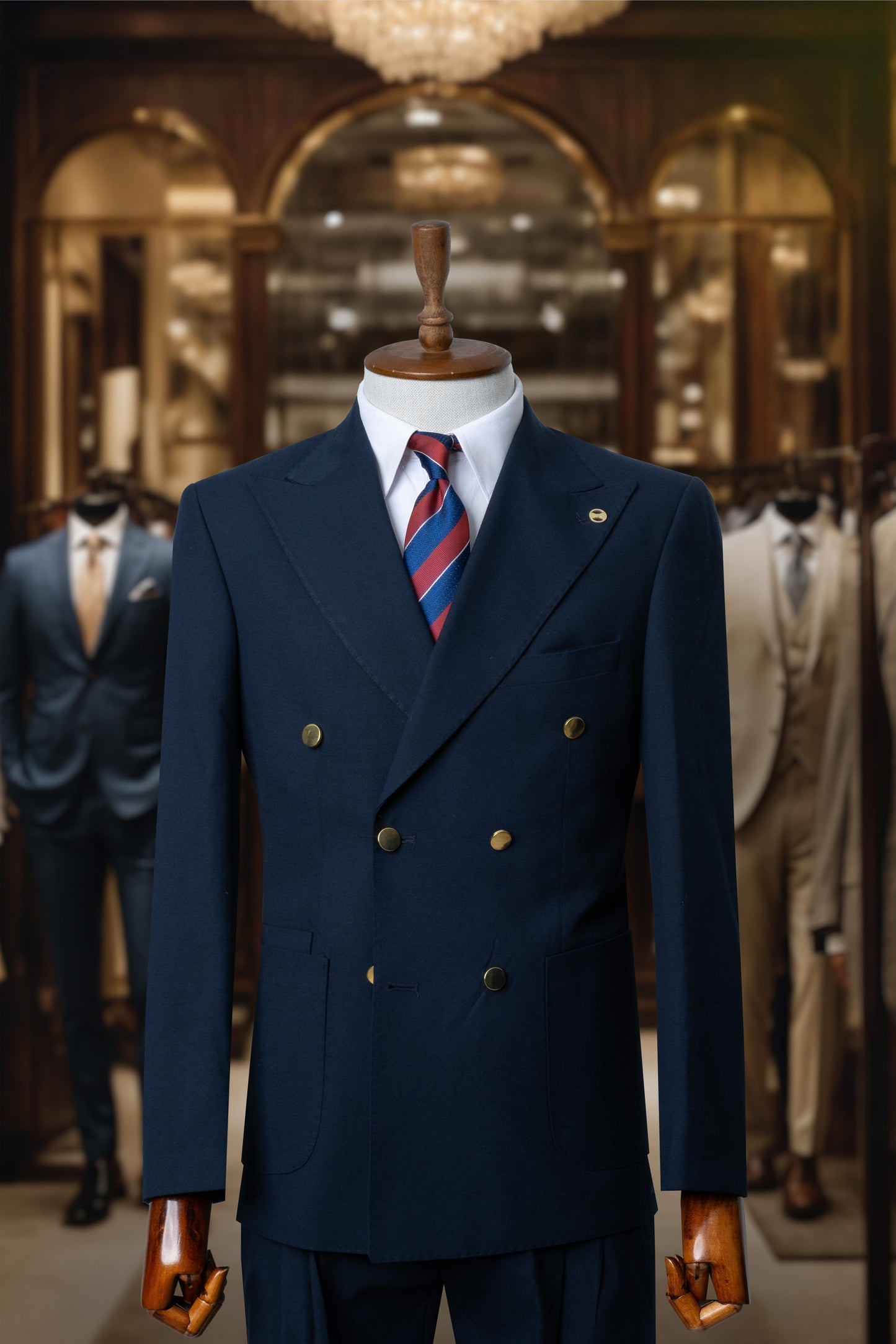 Suit Italian Cut Double Breasted Bag Belted Navy Blue SD4170