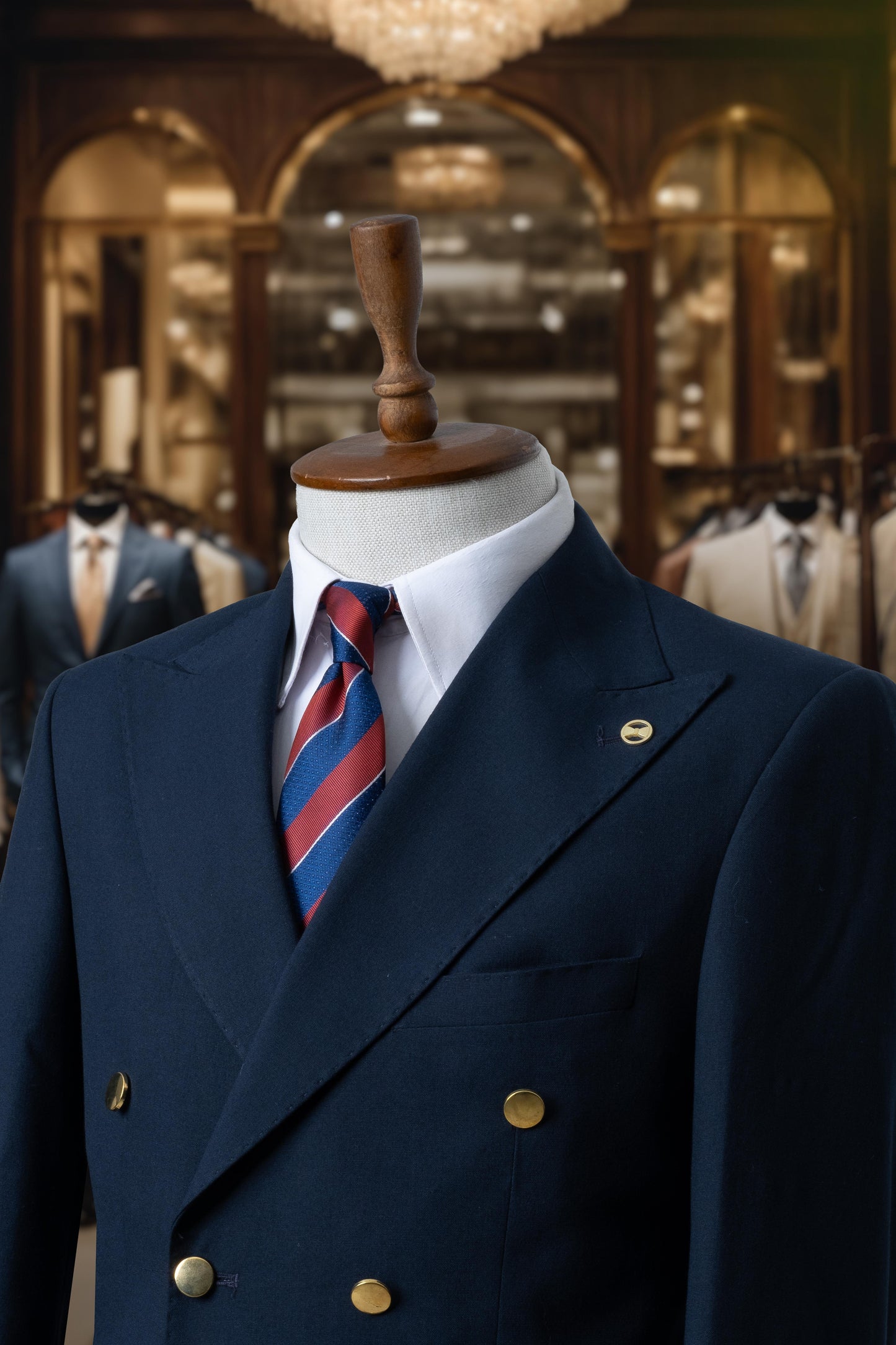 Suit Italian Cut Double Breasted Bag Belted Navy Blue SD4170